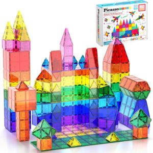 PicassoTiles 60 Piece Set 60pcs Magnet Building Tiles Clear Magnetic 3D Blocks Construction Playboards – Creativity Beyond Imagination, Inspirational, Recreational, Educational, Conventional