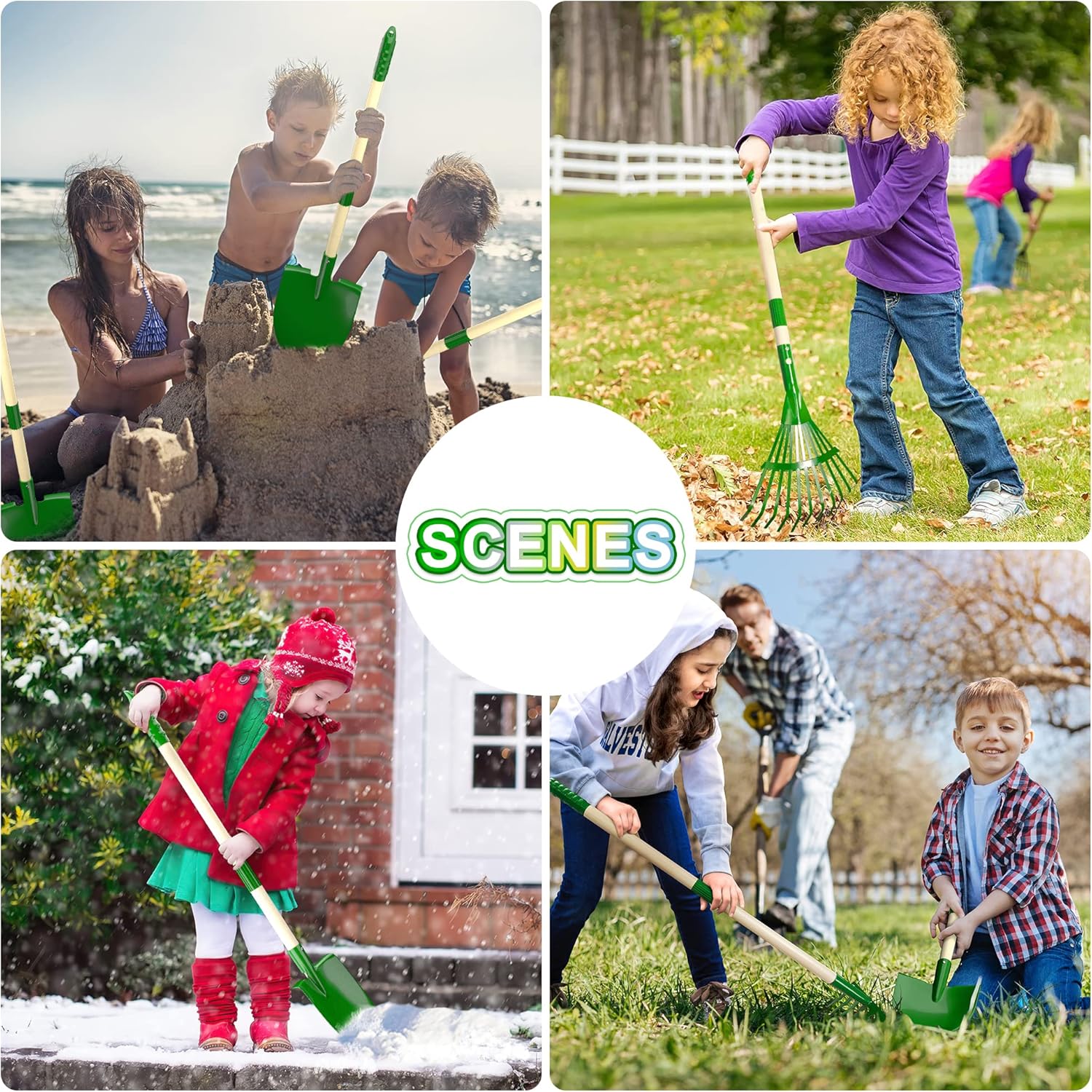 Duckura Kids Gardening Tools Set - 7pcs Wheelbarrow Set for Kids with Shovel, Rake, Leaf Rake, Summer Outdoor Yard Digging Weed Birthday Gifts Toys, Easter for Boys Girls Age 2 3+ Years(Green) - Image 4