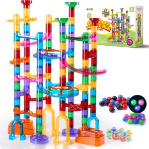 JOYIN 137Pcs Glowing Marble Run – Construction Building Blocks Toys with 15 Glow in The Dark Plastic Marbles, STEM Toy Presents for Boys and Girls, Birthday Gifts, Easter Basket Stuffers