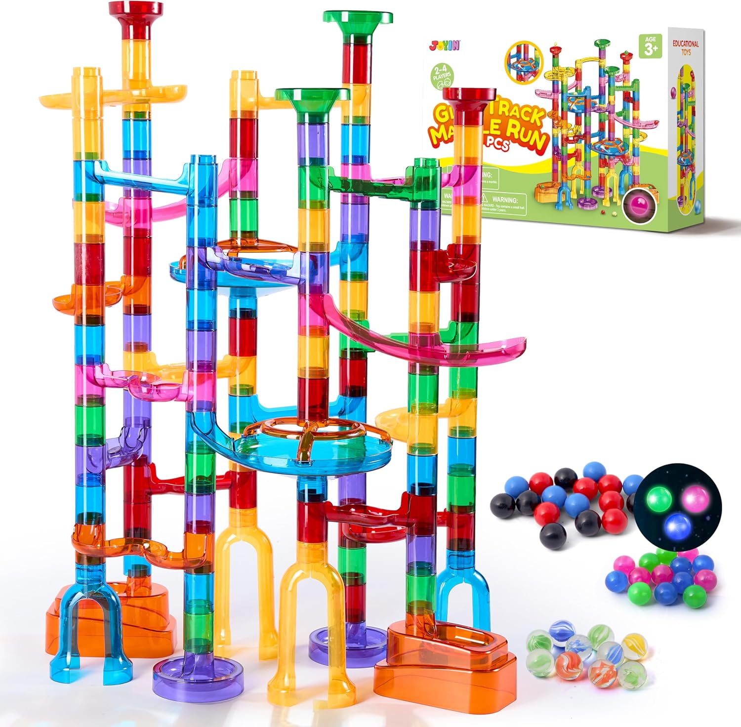 JOYIN 137Pcs Glowing Marble Run - Construction Building Blocks Toys with 15 Glow in The Dark Plastic Marbles, STEM Toy Presents for Boys and Girls, Birthday Gifts, Easter Basket Stuffers