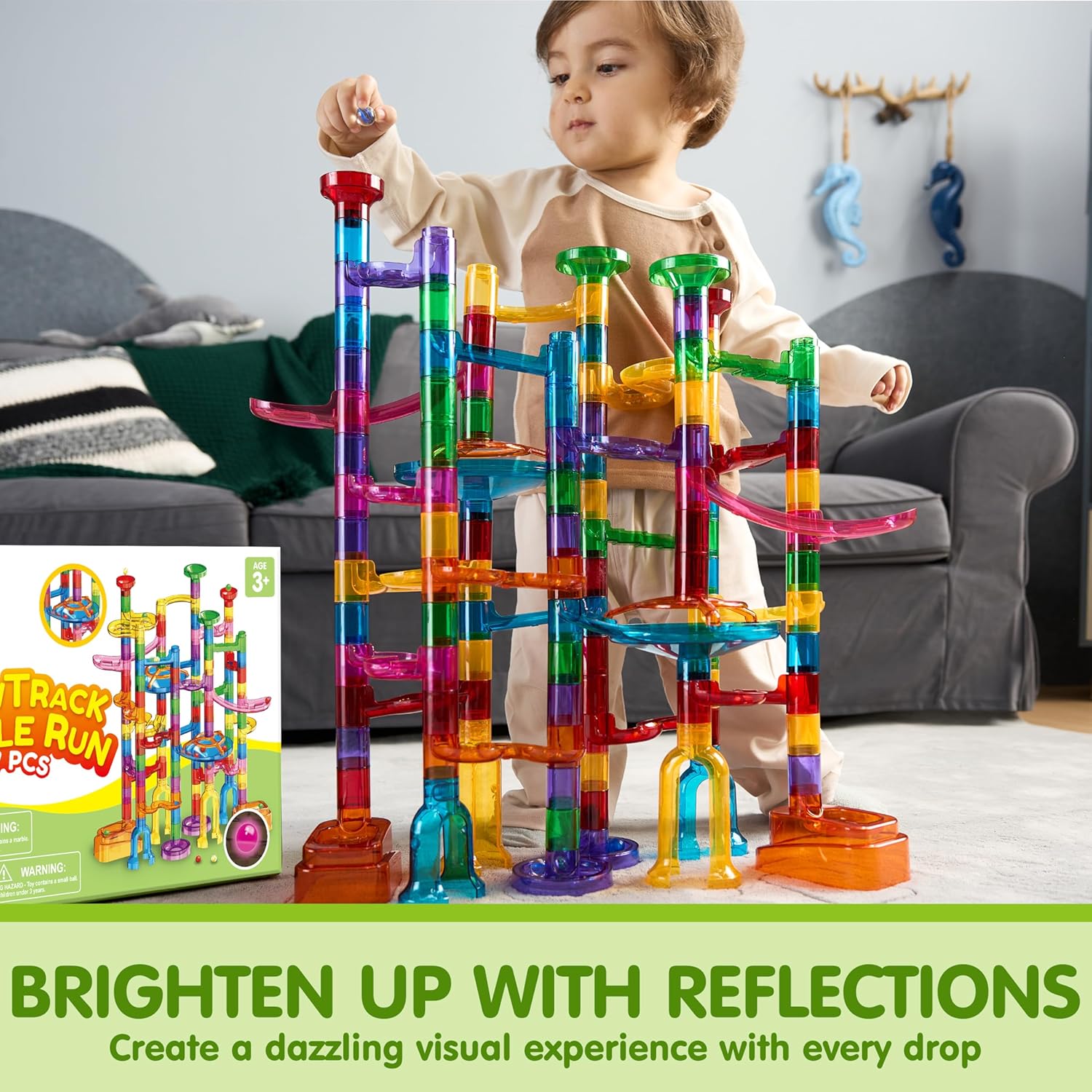 JOYIN 137Pcs Glowing Marble Run - Construction Building Blocks Toys with 15 Glow in The Dark Plastic Marbles, STEM Toy Presents for Boys and Girls, Birthday Gifts, Easter Basket Stuffers - Image 5