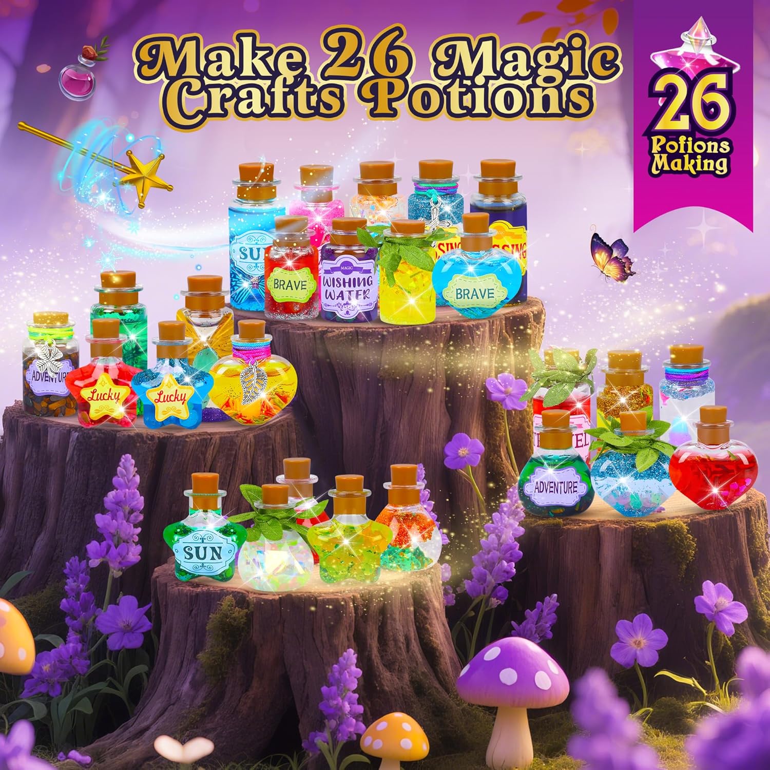 Fairy Magic Potions Kit for Kids, with Magical House, 26 DIY Mixed Magic Wizard Potion Bottles, Mystery Potions Craft Kit, Christmas Decorations Birthday Gifts for Age 6 7 8 9 10+ Year Old Girls Boys - Image 4
