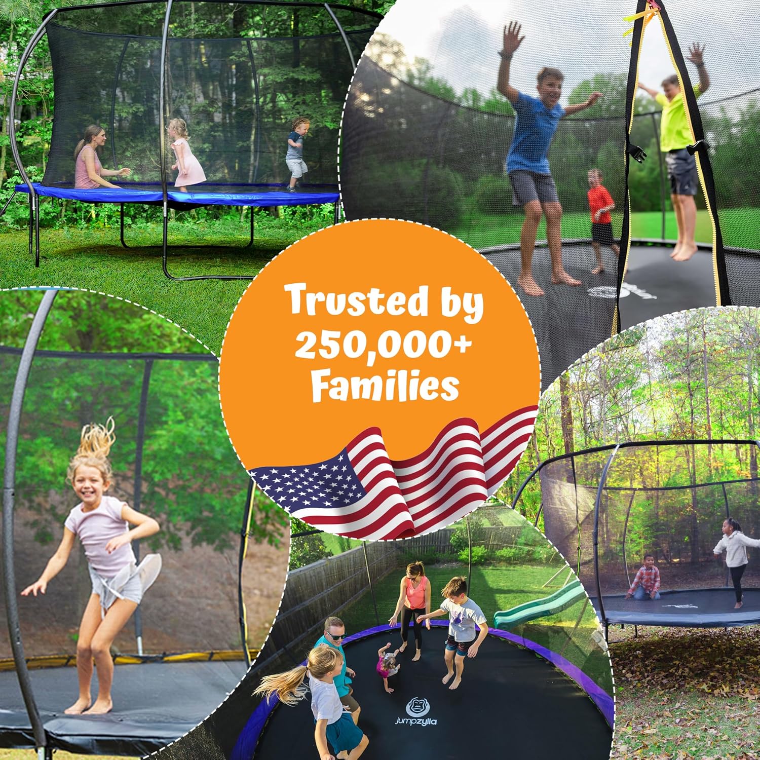 JUMPZYLLA Trampoline Outdoor 8FT 10FT 12FT 14FT 15FT 16FT with Enclosure, Non-Slip Ladder & Anti-Rust Coated Frame, ASTM Approved Recreational Backyard Large Trampoline with Net for Kids & Adults - Image 9