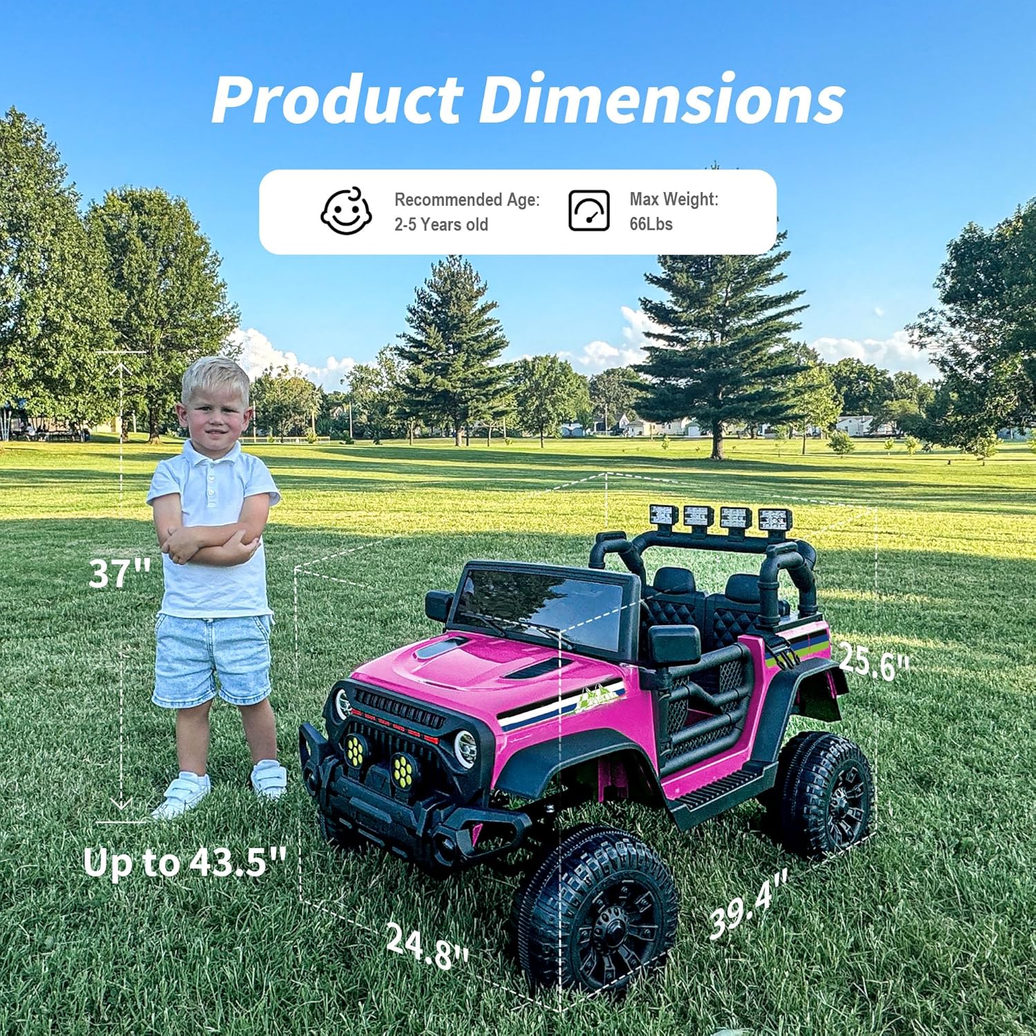 Hikiddo 24V Kids Ride on Car, Kids Electric Vehicles Car Ride on Toy Truck for Toddlers 3-5 w/Remote Control, 400W Motor - Pink - Image 3
