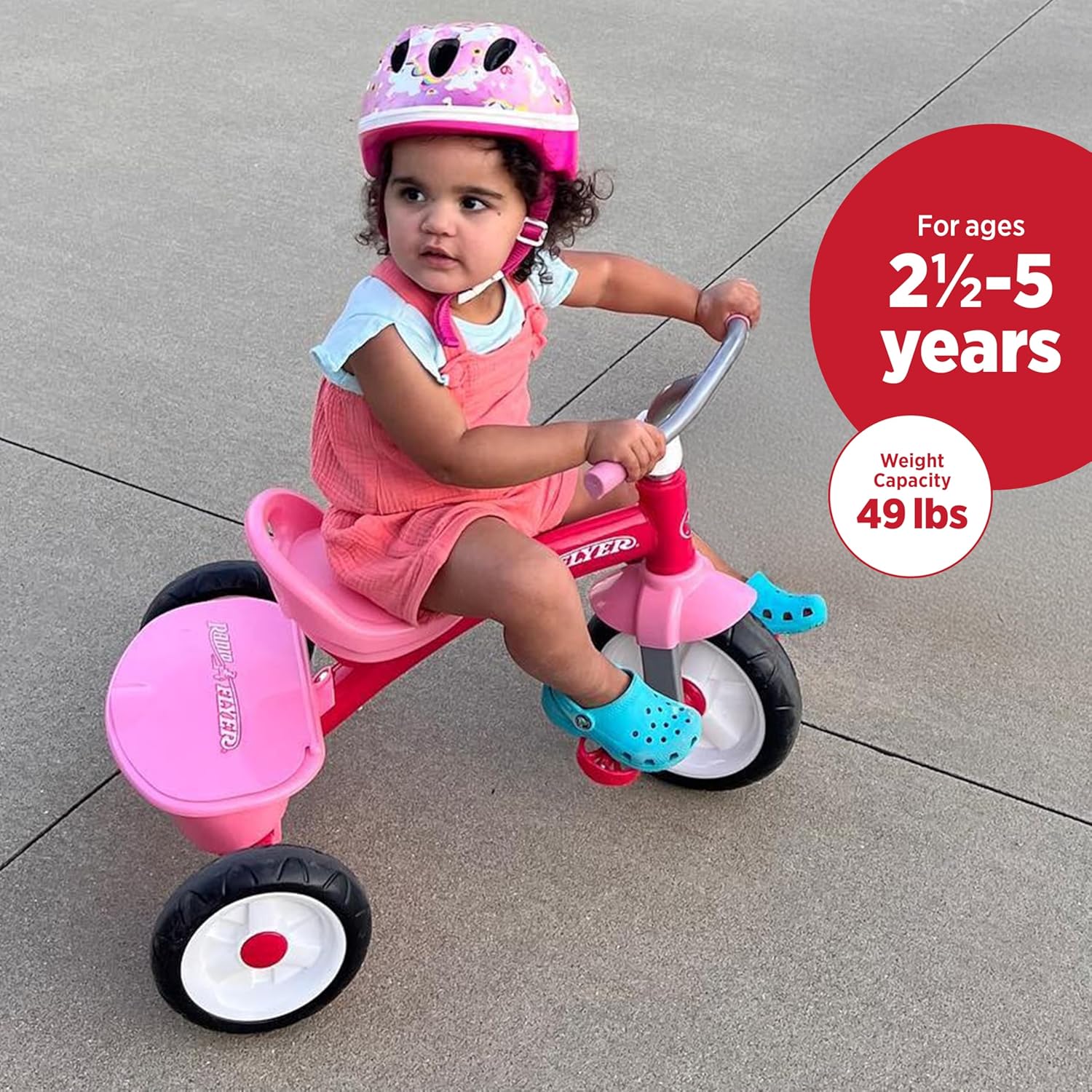 Radio Flyer Pink Rider Trike, for Ages 2.5-5, Adjustable Seat, Steel Construction, Quiet Ride Wheels, Covered Storage Bin, Comfort Grip Handlebars, Easy Carry Seat Handle, Tricycle for Toddlers - Image 3