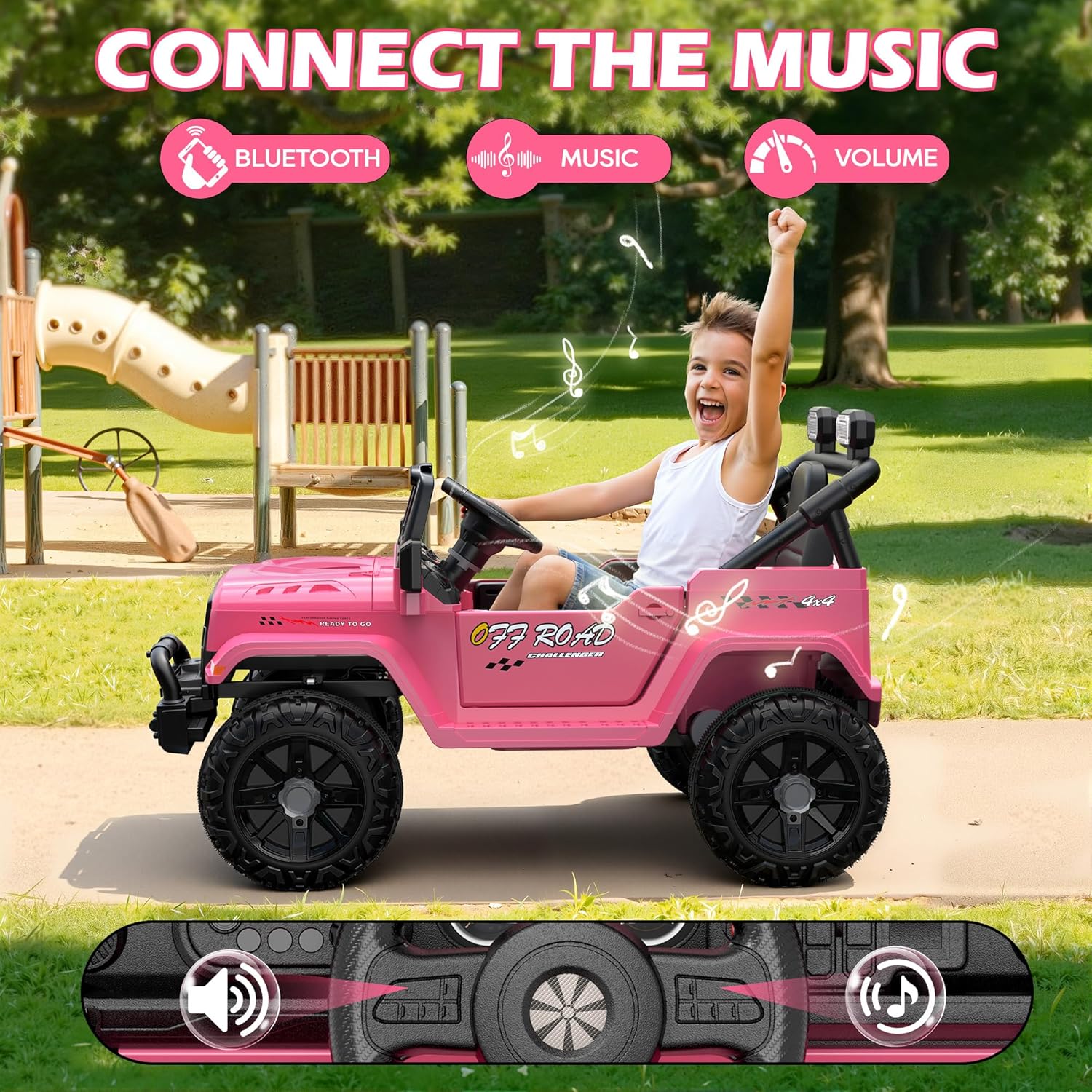 ARBELI 12V Ride On Truck Car with Remote Control, Kids Electric Vehicles with Bluetooth Music, Horn, 3 Speeds, 4 LED Lights, Soft Start, Ride on Toys for Toddler Boys & Girls, Pink - Image 6