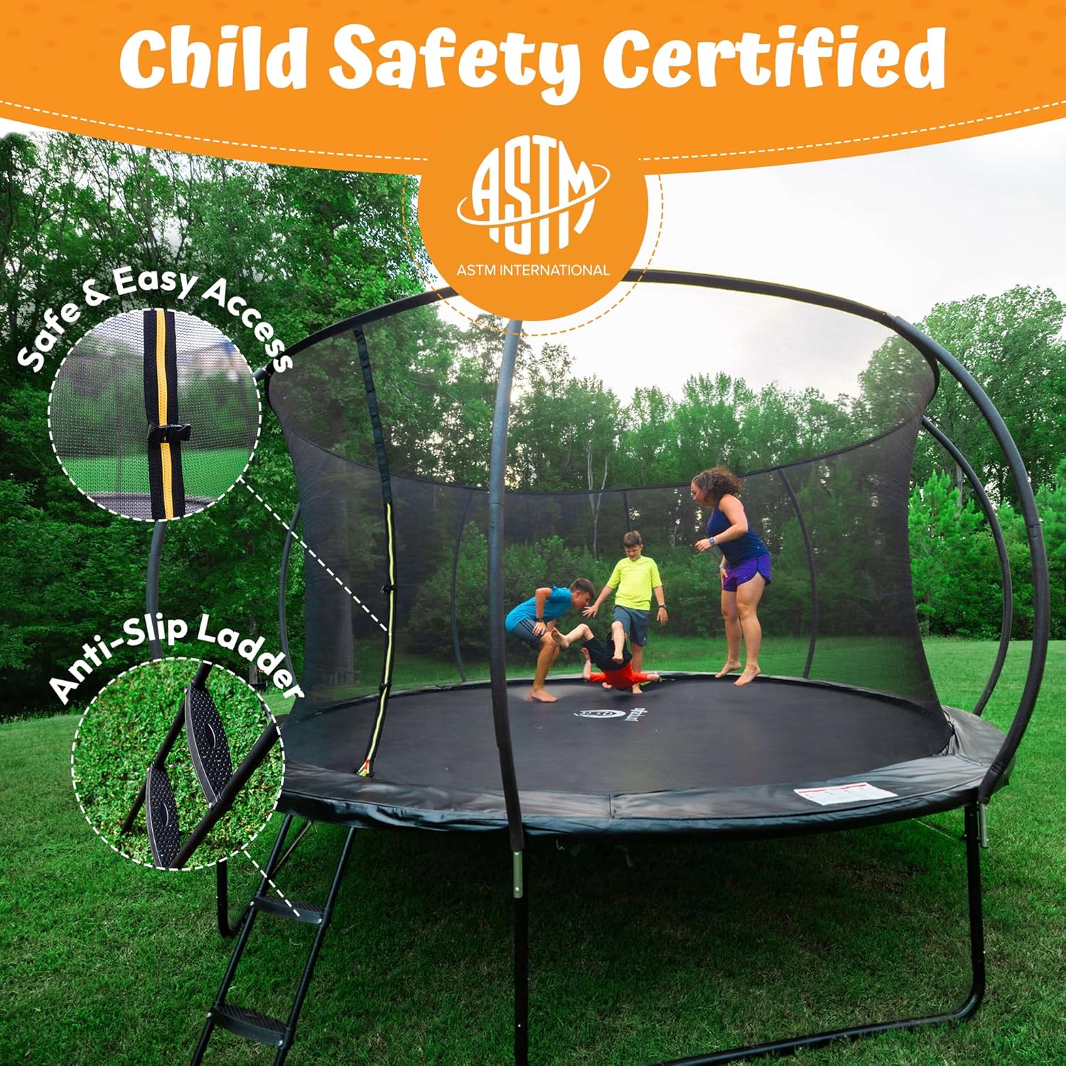 JUMPZYLLA Trampoline Outdoor 8FT 10FT 12FT 14FT 15FT 16FT with Enclosure, Non-Slip Ladder & Anti-Rust Coated Frame, ASTM Approved Recreational Backyard Large Trampoline with Net for Kids & Adults - Image 6