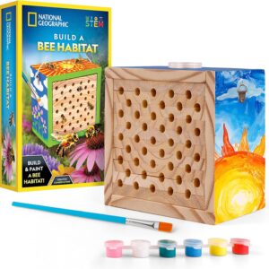 National Geographic Build a Bee Habitat Craft Kit for Kids – Paint & Build a House for Mason Bees, Outdoor Arts & Crafts, Nature Learning Activity, DIY Pollinator Garden Craft, Solitary Bee Hotel