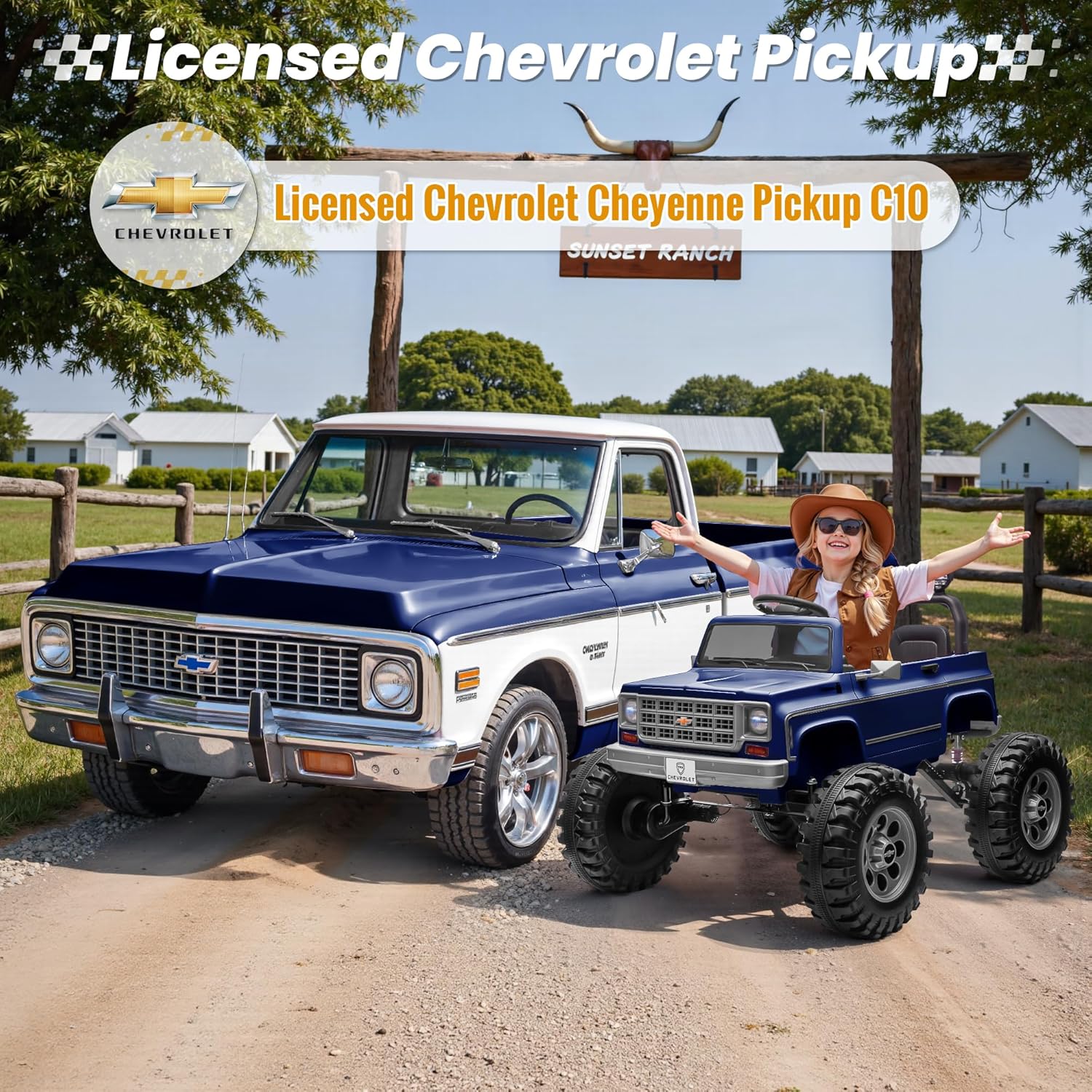24V Ride on Licensed Chevrolet Cheyenne Truck Car w/400W Motor, 24 Volt Ride on Toys Power Big Wheels for Big Kids, Blue - Image 6