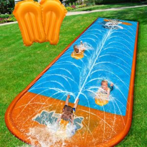 Spring Water Slip and Water Slide, 17ft *2 Lanes Slip Water Slides for Kids Backyards Ages 5-8 8-12 with Sprinkler and Inflatable Bodyboards, Summer Water Fun Toy for Outdoor Lawn Games Play