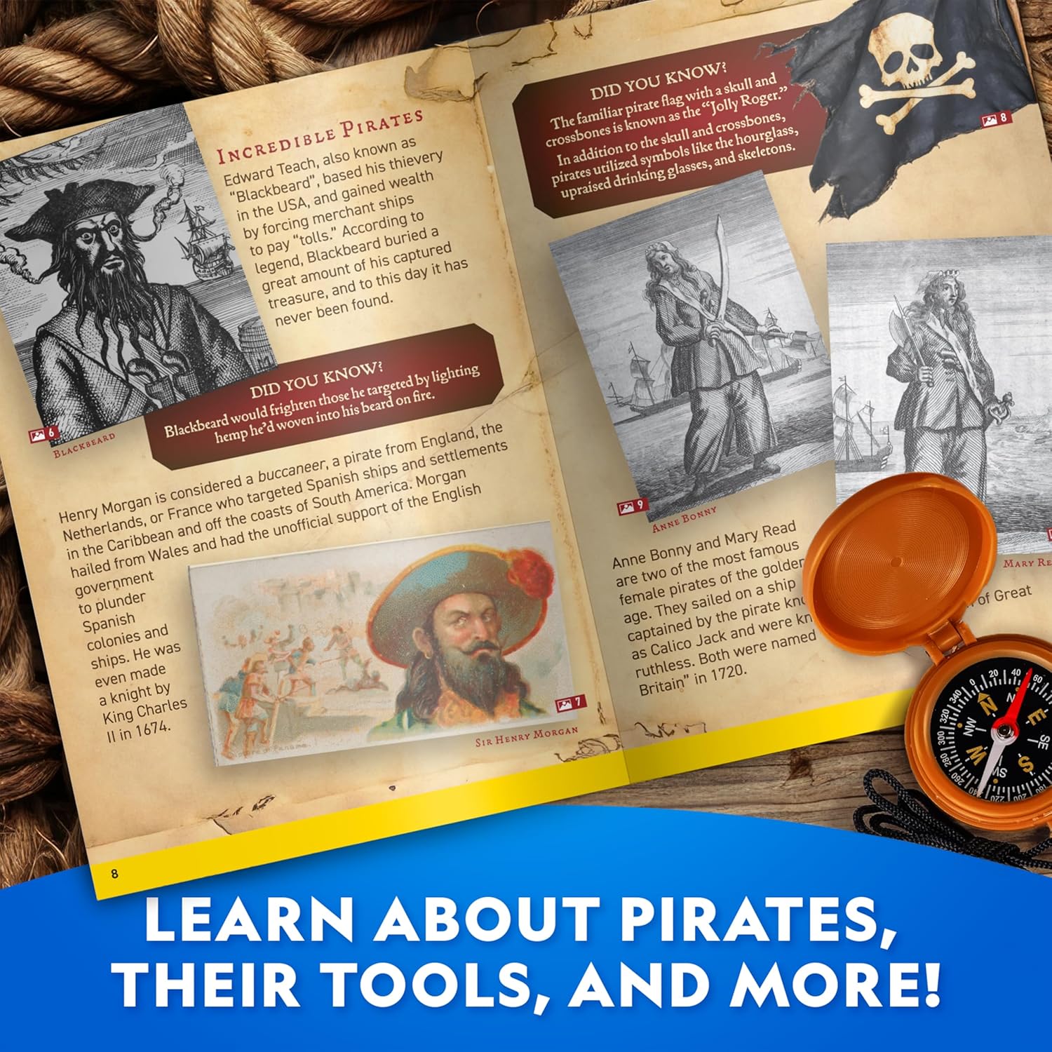 National Geographic Pirate Adventure Activity Kit – Dig for Treasure, Make a Pirate Hat & Map, Includes Spyglass, Compass, Replica Doubloon & Pyrite, STEM Toys, Telescope for Kids - Image 6