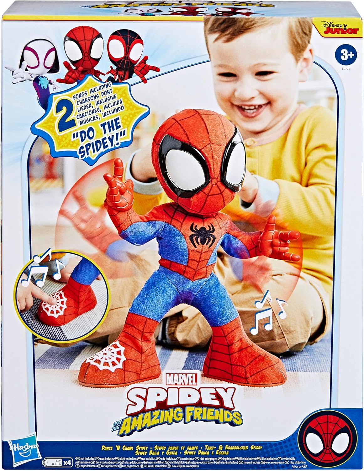 Spidey and his Amazing Friends Marvel Dance 'N Crawl Spidey, Interactive Plush Toy with 20 Phrases & Sounds, 2 Songs, Super Hero Toys for Kids 3 & Up - Image 2