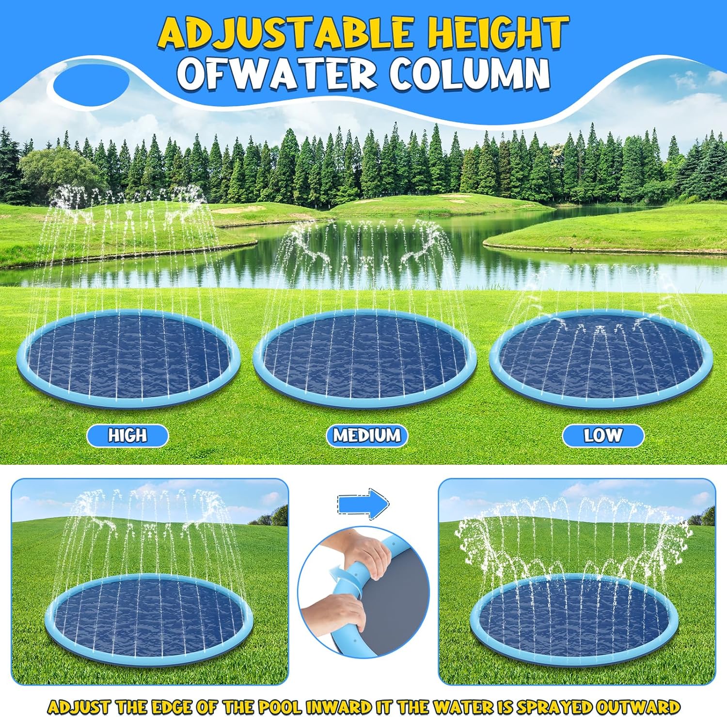 Non-Slip Splash Pad for Kids and Dog, 80" Extra Large Baby Play Mat, Dog Pool Toys, Thicken Sprinkler Pool Summer Outdoor Water Toys for Ages 3-12 Boys Girls, Parent-Kids &Games Fun Backyard (Blue) - Image 6