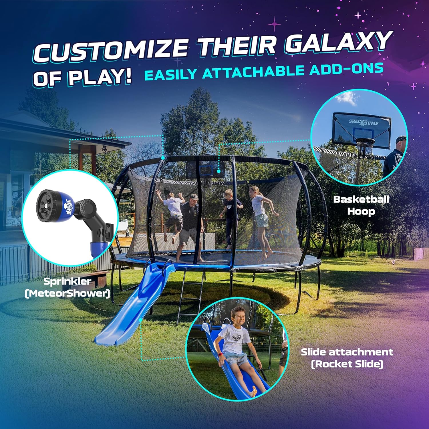 SpaceJump AstroJam Trampoline Basketball Hoop and Net Set Attachment, Outdoor Accessory for Active Backyard Play, Black/Blue - Image 5