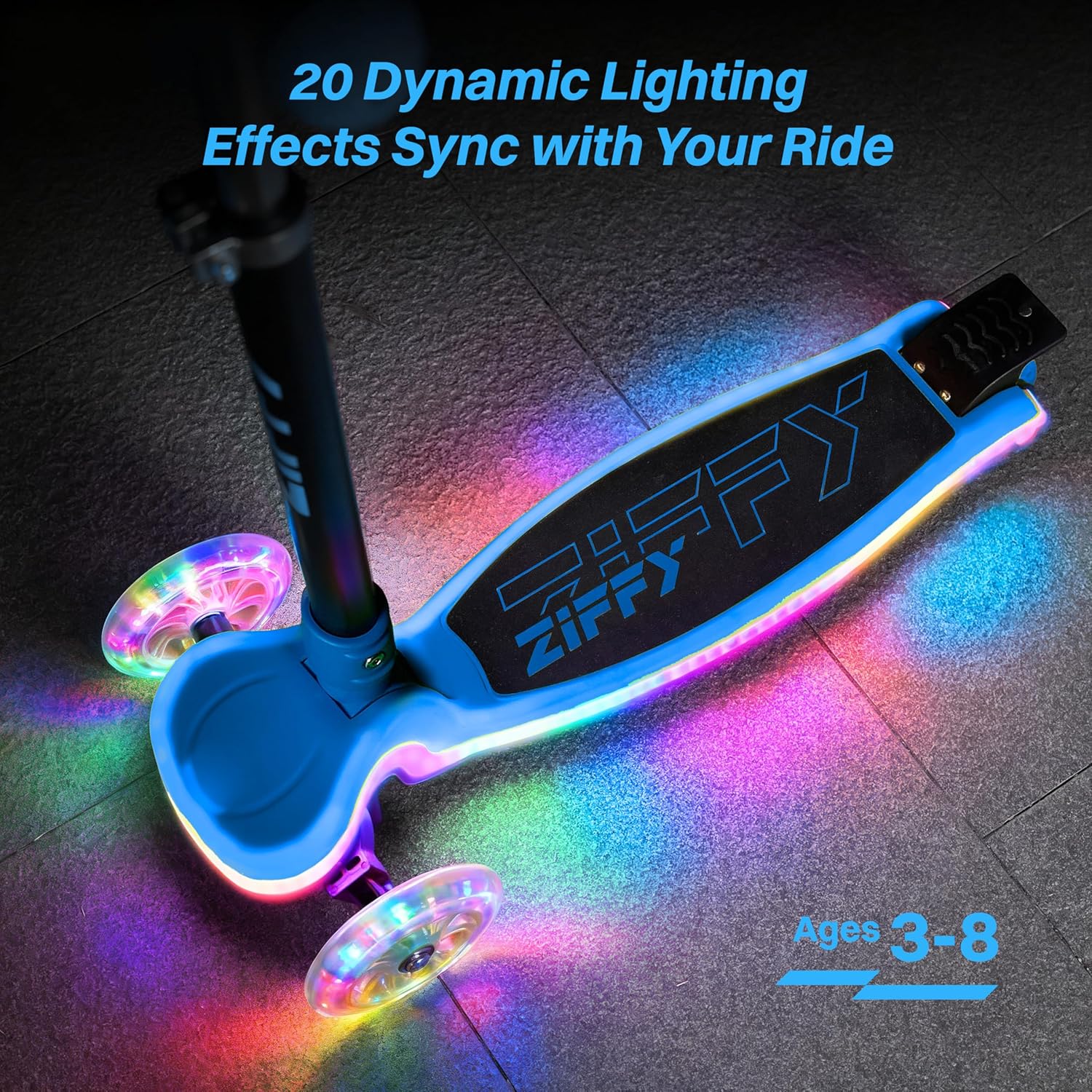 JOVA ZIFFY Light-Up Toddler Scooters for Kids 3-8, 3 Wheel Kids Scooter for Boy Girl 110lbs, 20 Dynamic LED Lights, 4 Adjustable Height Ride-on Kick Scooter, Lean-to-Steer Anti-Slip Wide Deck - Image 2