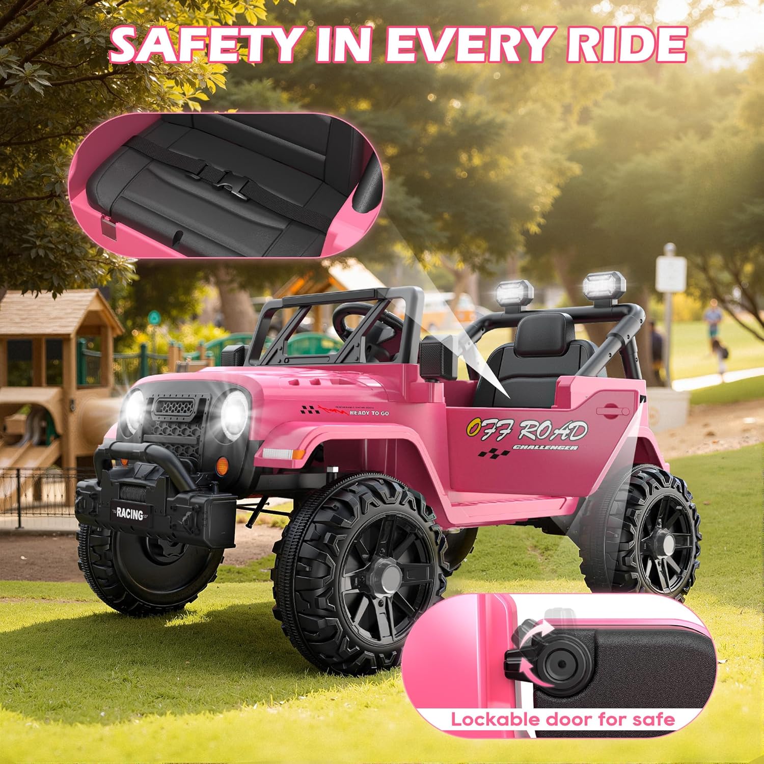 ARBELI 12V Ride On Truck Car with Remote Control, Kids Electric Vehicles with Bluetooth Music, Horn, 3 Speeds, 4 LED Lights, Soft Start, Ride on Toys for Toddler Boys & Girls, Pink - Image 3