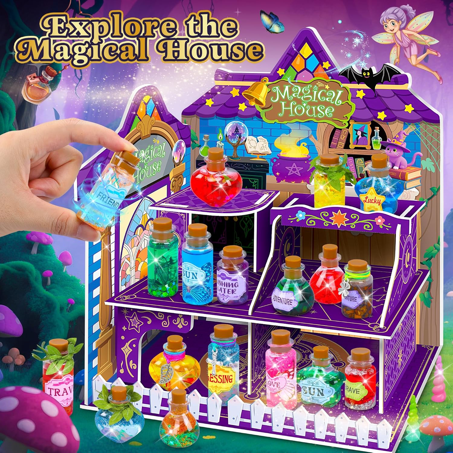 Fairy Magic Potions Kit for Kids, with Magical House, 26 DIY Mixed Magic Wizard Potion Bottles, Mystery Potions Craft Kit, Christmas Decorations Birthday Gifts for Age 6 7 8 9 10+ Year Old Girls Boys - Image 3