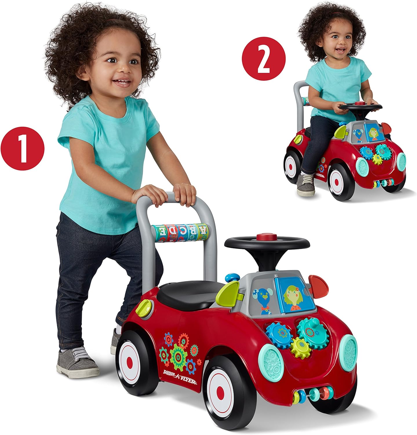 Radio Flyer Busy Buggy, for Toddlers 1-3, 3-in-1 Push Walker Ride On Car with 17 Sensory Activities, Anti-Tip Feature, Under-Seat Storage, Horn and Gears, 42 lb Capacity, Toddler Ride On Toys - Image 2