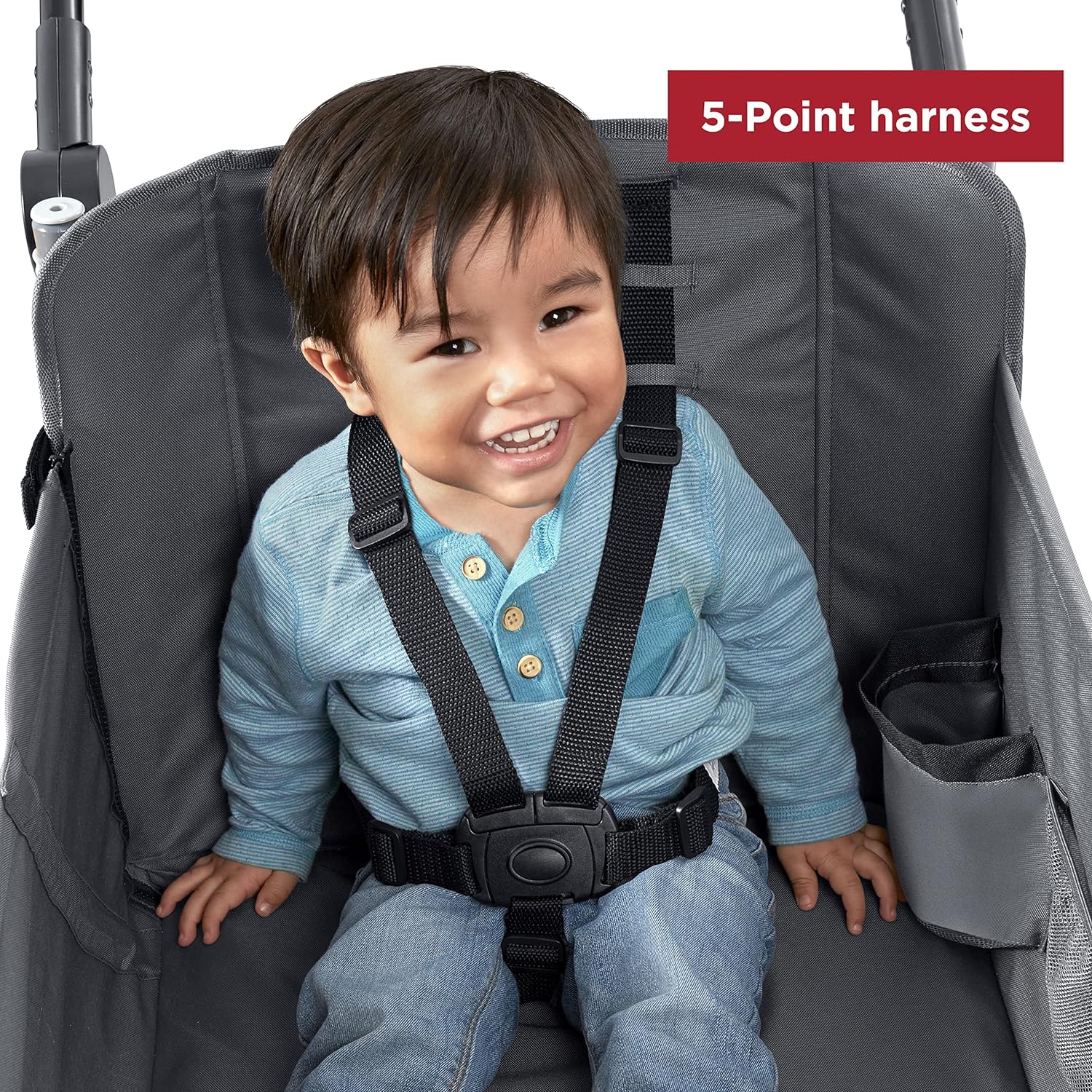 Radio Flyer City Luxe Stroll 'N Wagon, for Ages 1+, 3-in-1 Push or Pull, with Bench Mode, Easy Fold, UV Canopy, 5-Point Harnesses, Front Caster Wheels & 12" Rear Wheels, Stroller Wagon for Kids - Image 10