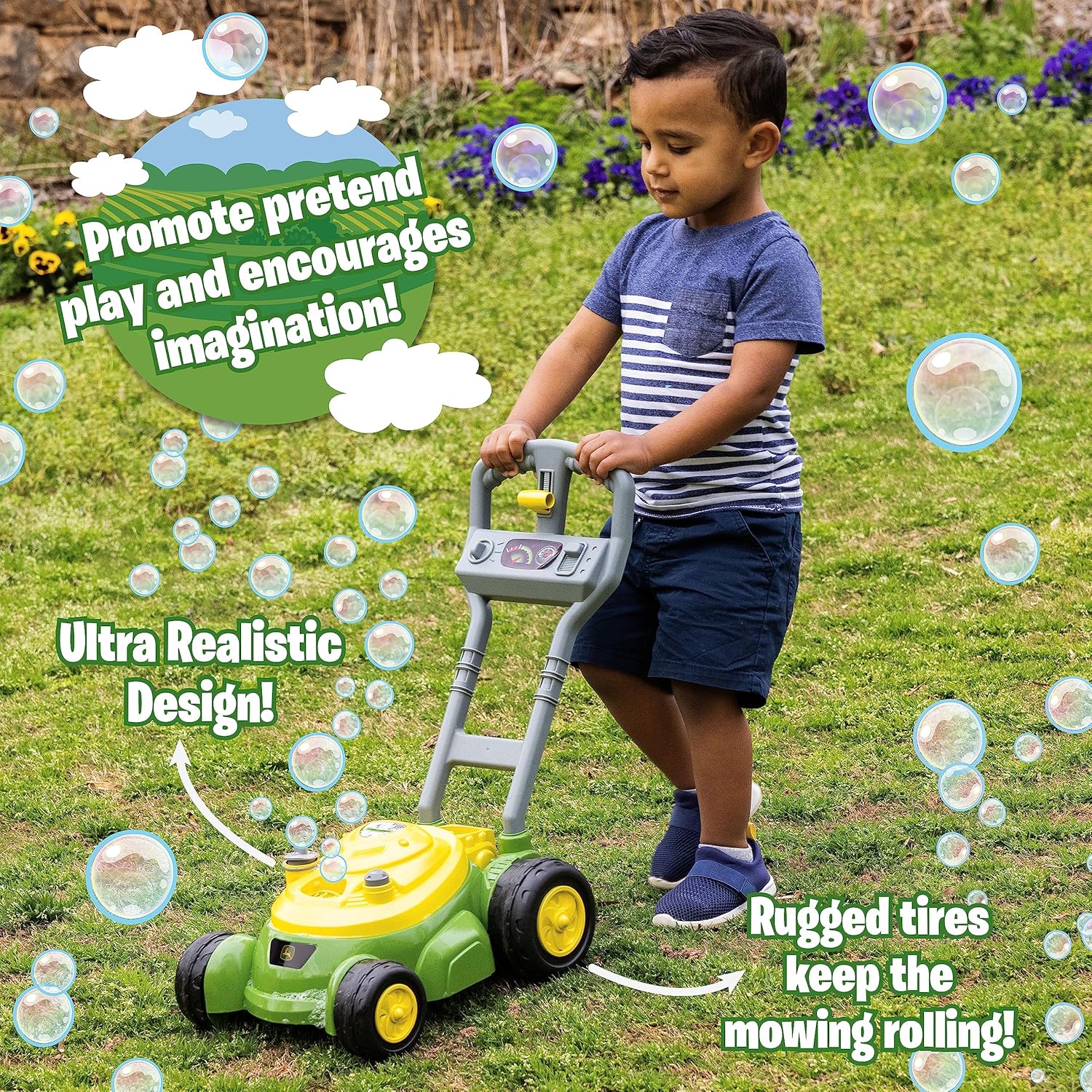 John Deere Bubble Lawn Mower for Toddlers, Bubble Blowing Machines, Indoor and Outdoor Gardening Toy, Birthday, Party Favor for Preschool Girls and Boys, No Batteries Required, 2+ - Image 4