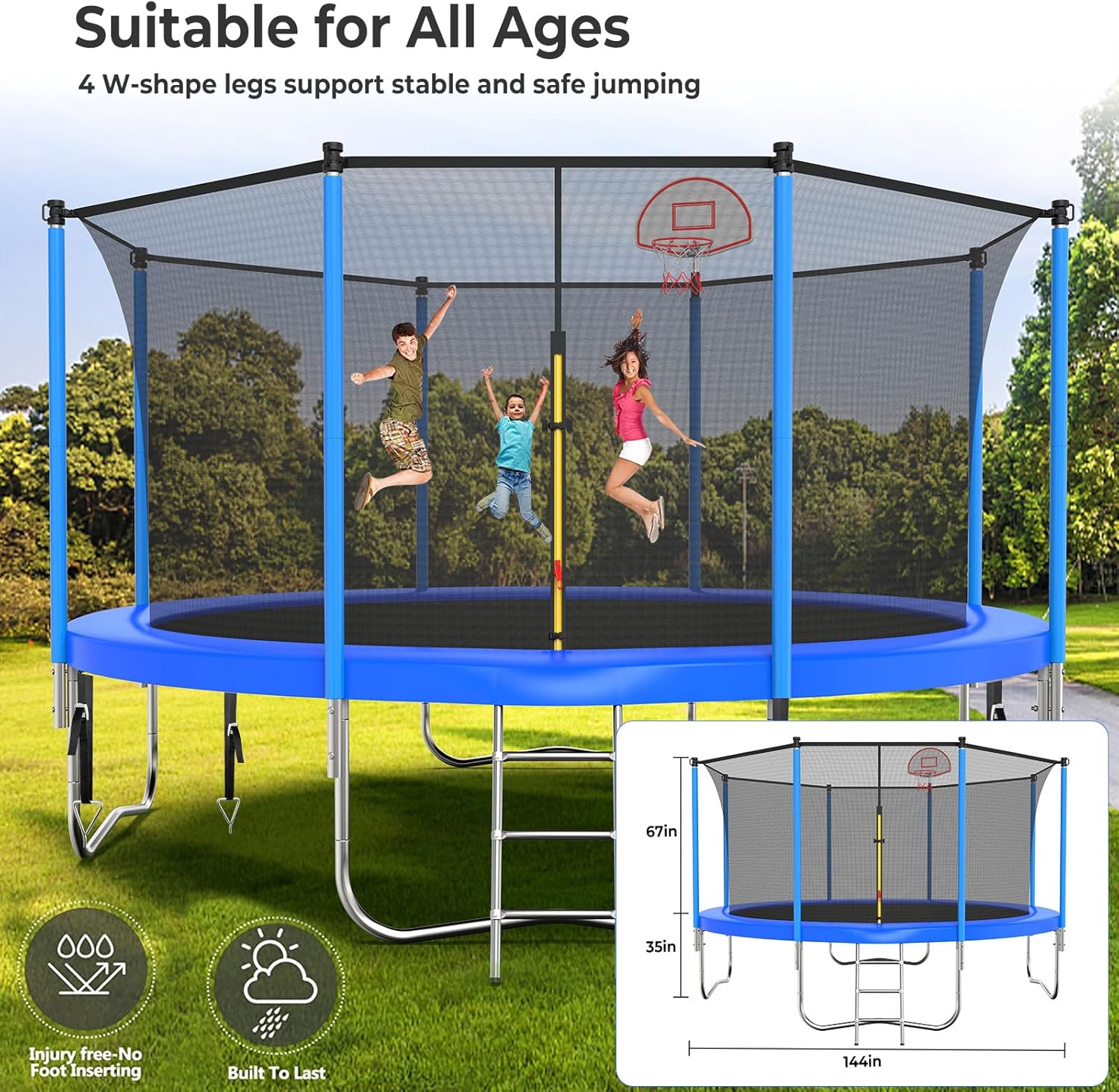 Lyromix Upgraded Trampoline with Lights, Large Outdoor Trampoline with Sprinkler,Basketball Hoop and Net, Capacity for 5-8 Kids and Adults - Image 4