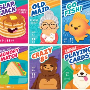 LotFancy Card Games for Kids, 6 Decks, Go Fish, Old Maid, Crazy Eights, Memory Match, Slap Jack, Animal Playing Cards, Easter Basket Stuffers, Stocking Stuffers, Birthday Gifts