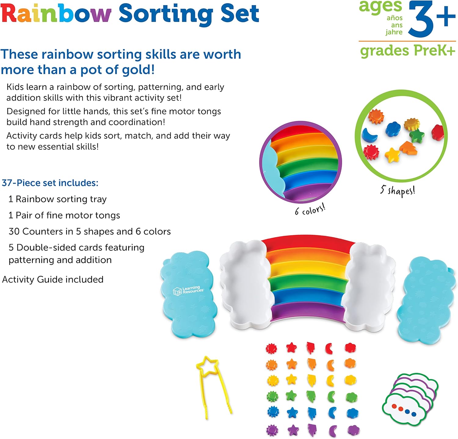 Learning Resources Rainbow Sorting Set , fine motor, sorting, patterning & addition skills, Toddler Educational Toys, sensory tray - Image 6