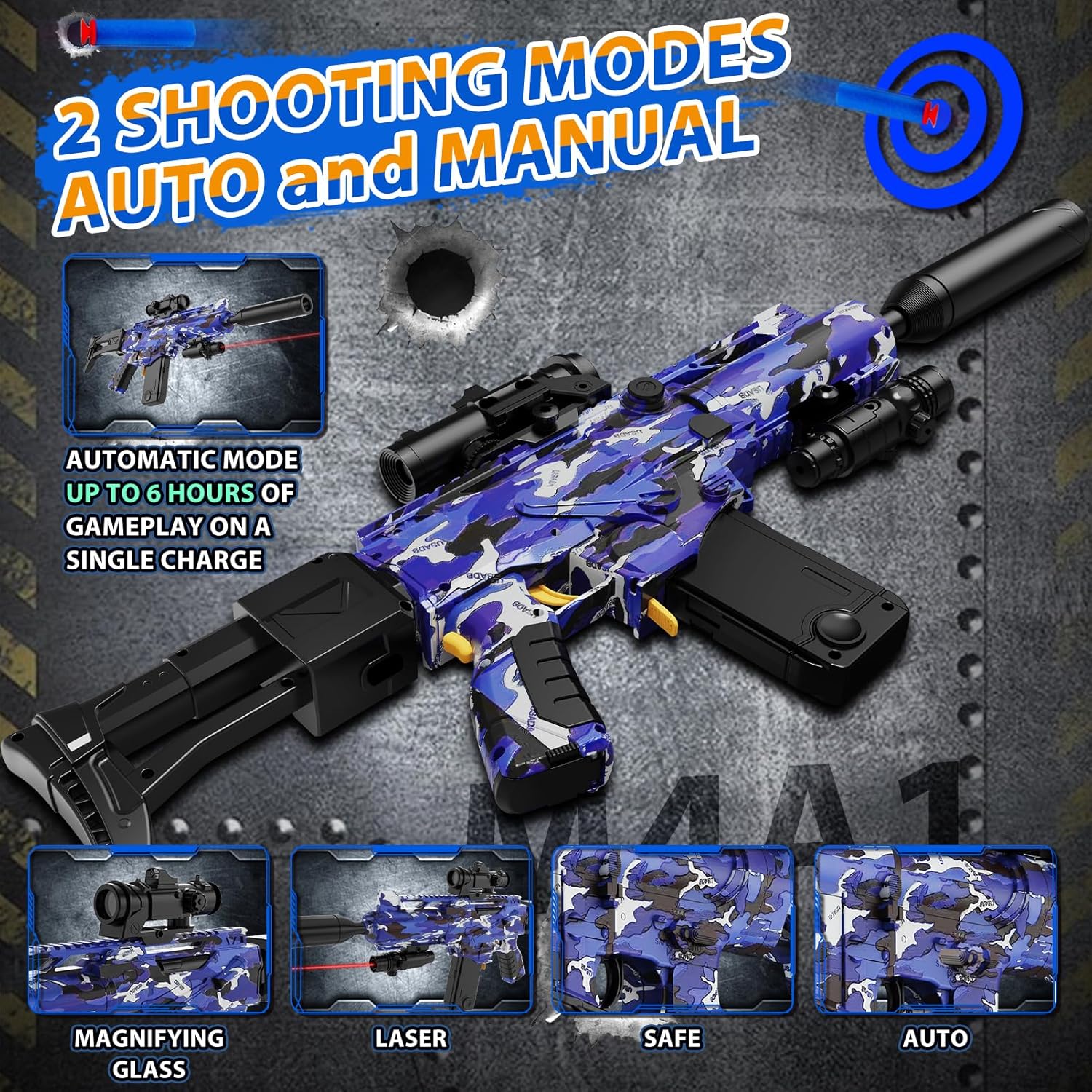 Automatic Toy Foam Blaster Sniper with Scope, Electric Toy Dart Blaster with 120 Foam Darts, Goggles, Air Pocket Technology Outdoor Game Kids Toys for Ages 8-12 Boys Girls- Blue - Image 6