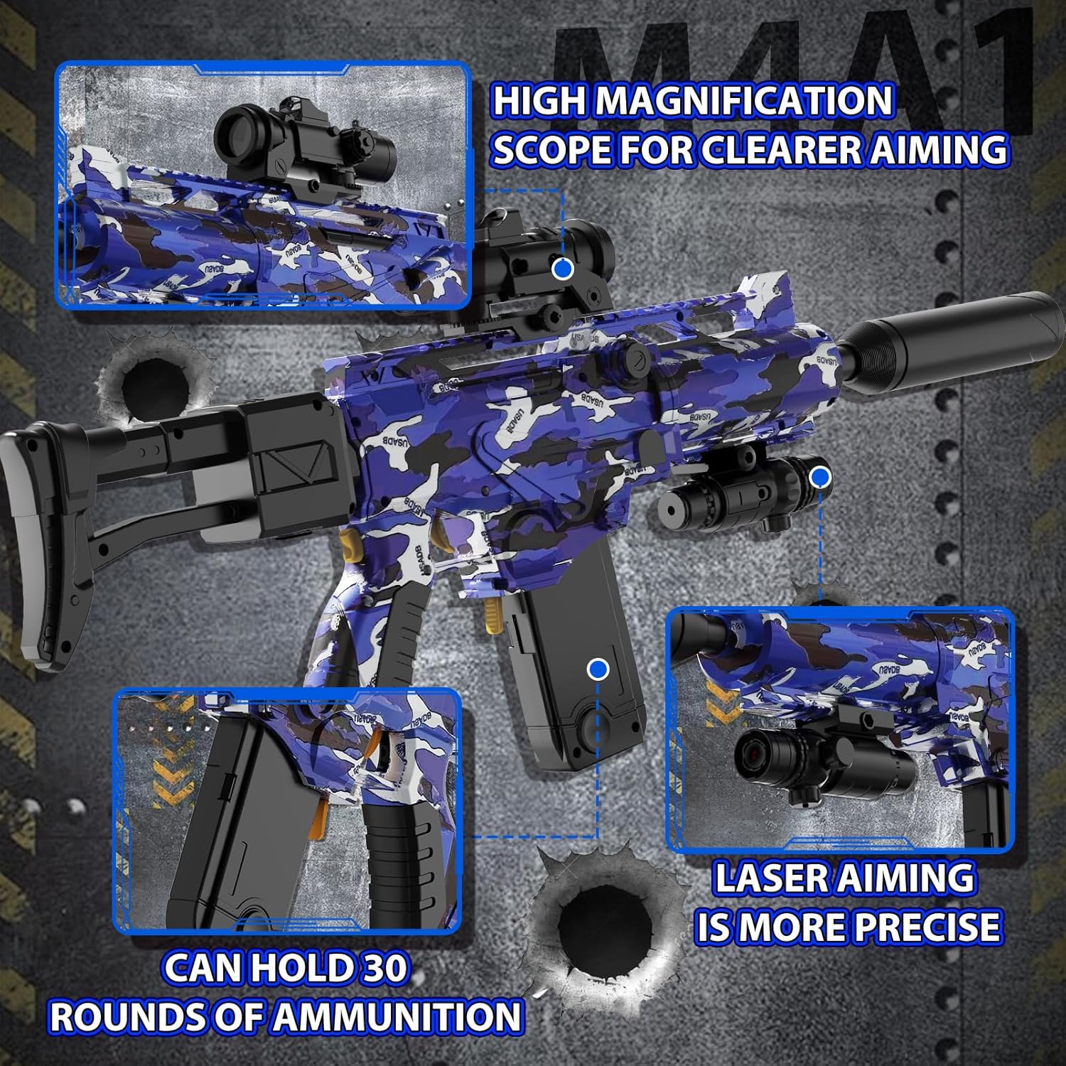 Automatic Toy Foam Blaster Sniper with Scope, Electric Toy Dart Blaster with 120 Foam Darts, Goggles, Air Pocket Technology Outdoor Game Kids Toys for Ages 8-12 Boys Girls- Blue - Image 7