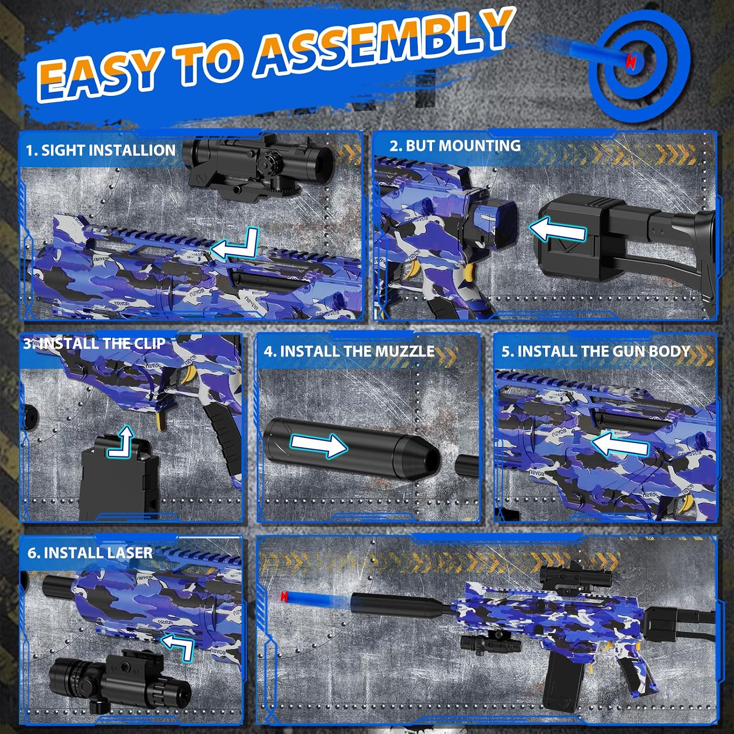 Automatic Toy Foam Blaster Sniper with Scope, Electric Toy Dart Blaster with 120 Foam Darts, Goggles, Air Pocket Technology Outdoor Game Kids Toys for Ages 8-12 Boys Girls- Blue - Image 8