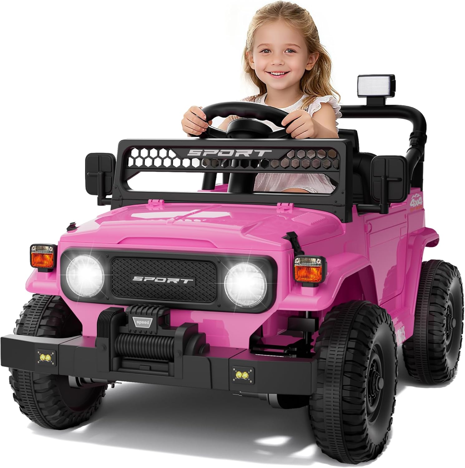 12V 7Ah Ride On Car with Remote Control for Girls,3 Speeds,Outdoor Electric Car Toys for Toddlers 1-3,Kids 3-5,Battery Powered,Spring Suspension,LED Lights,Music (Pink)