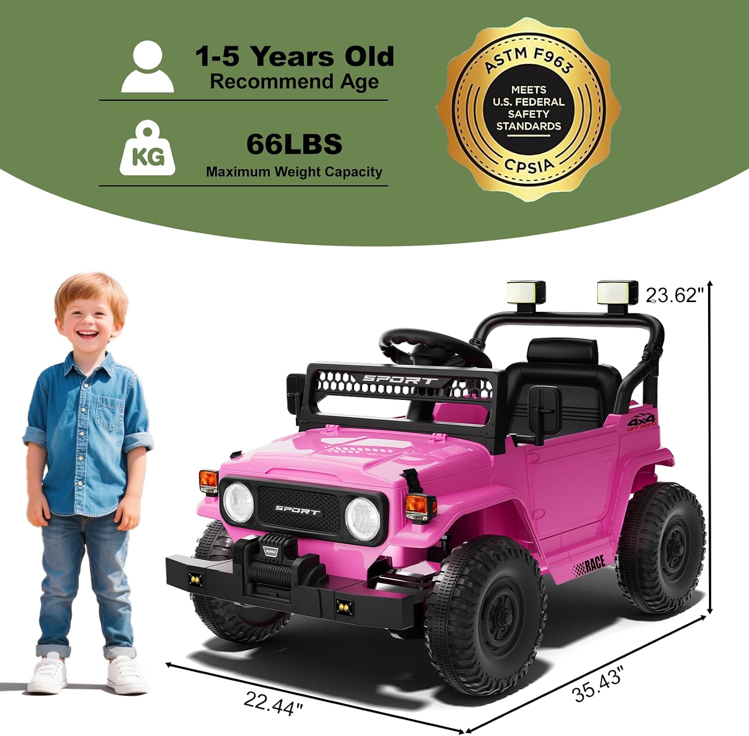 12V 7Ah Ride On Car with Remote Control for Girls,3 Speeds,Outdoor Electric Car Toys for Toddlers 1-3,Kids 3-5,Battery Powered,Spring Suspension,LED Lights,Music (Pink) - Image 4