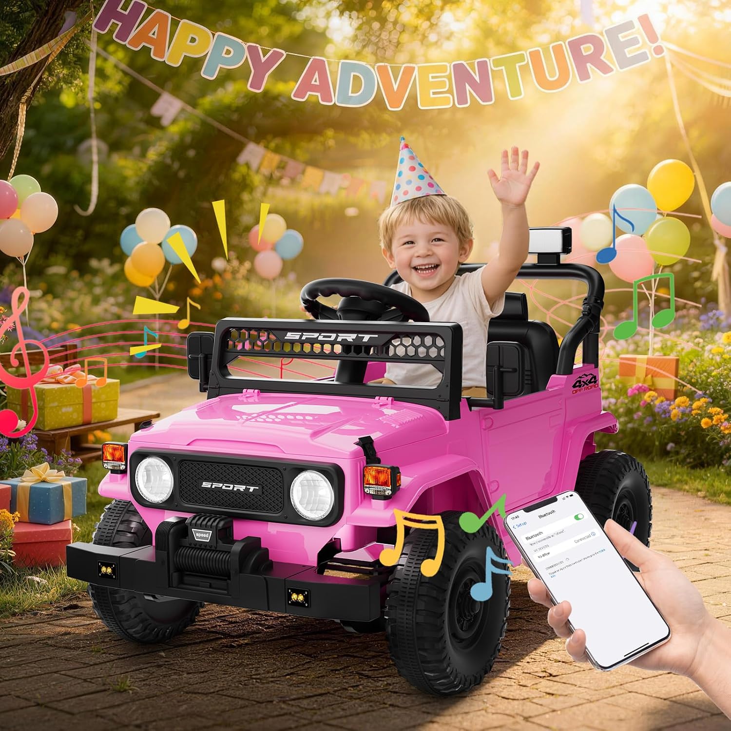 12V 7Ah Ride On Car with Remote Control for Girls,3 Speeds,Outdoor Electric Car Toys for Toddlers 1-3,Kids 3-5,Battery Powered,Spring Suspension,LED Lights,Music (Pink) - Image 7