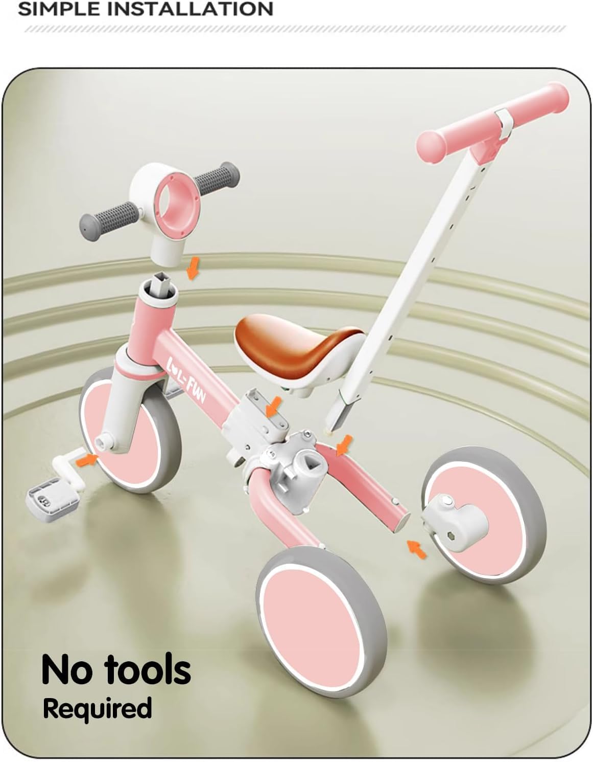 LOL-FUN Tricycle for Toddlers 1-3 Years Old Riding Toy, 5 in 1 Baby Balance Bike 2 Year Old Boys Girls with Parent Steering Push Handle - Image 4