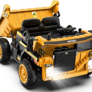 ANPABO Ride on Dump Truck, Ride on Car with Remote Control, Electric Dump Bed and Extra Shovel, Ride on Construction Vehicle with Music Player, Key Start for Safety, Ideal Gift for Kids