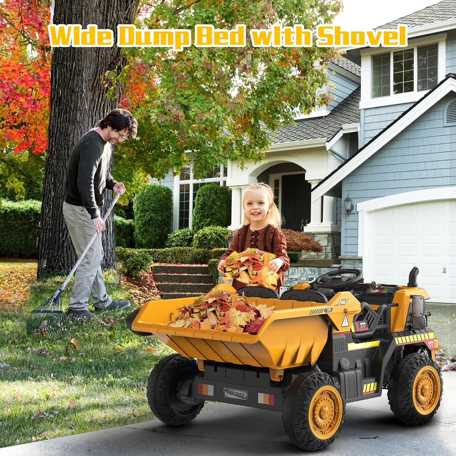 ANPABO Ride on Dump Truck, Ride on Car with Remote Control, Electric Dump Bed and Extra Shovel, Ride on Construction Vehicle with Music Player, Key Start for Safety, Ideal Gift for Kids - Image 3