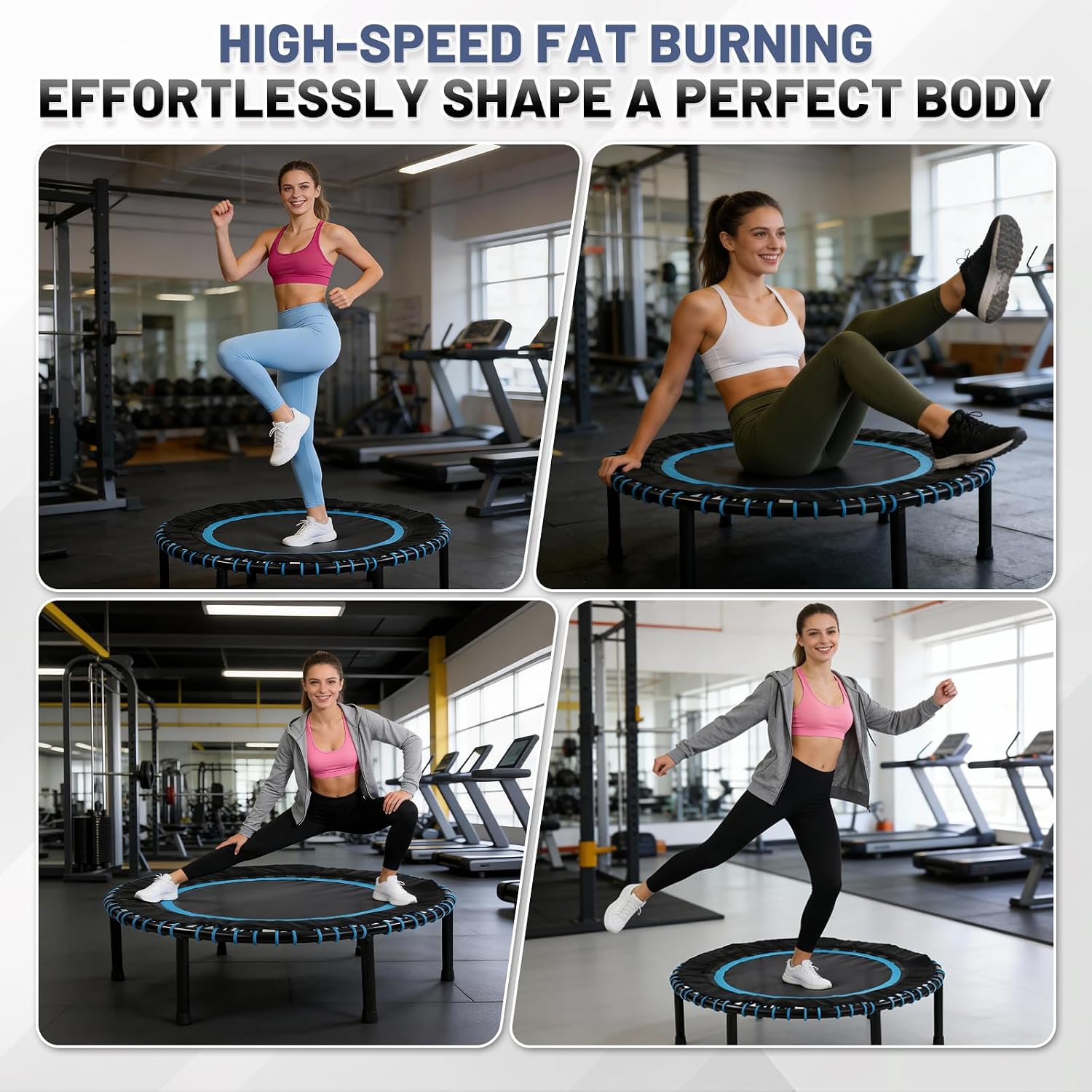 40"/48" Fitness Rebounder Trampoline with 4-Level Adjustable Foam Handle, Quiet and Stable Exercise Trampoline for Kids Adults, Indoor/Outdoor Mini Trampoline - Image 5