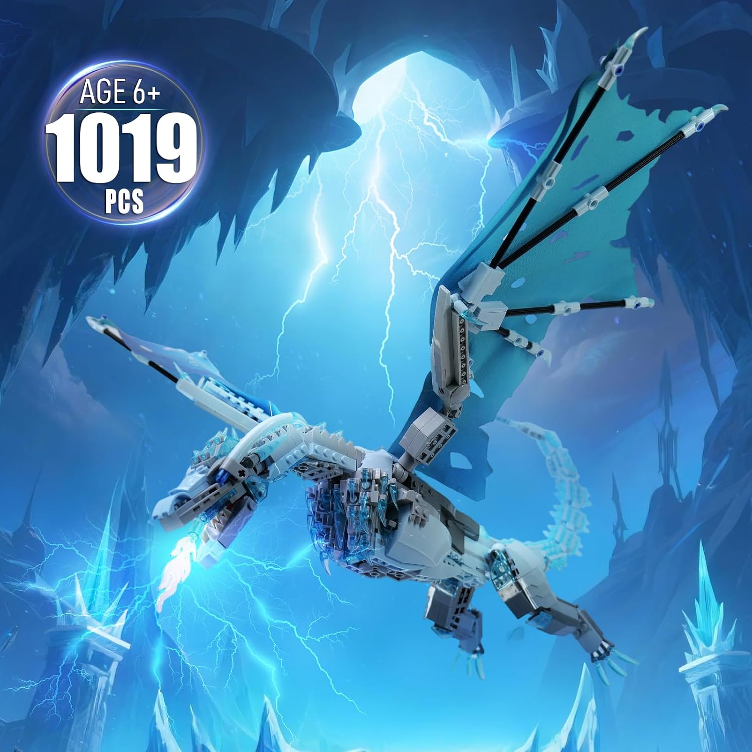 QFJ Ideas Ice Dragon Building Set,Compatible with Mainstream Brands Adults Collectible MOC Dragon Model STEM Toy for GOT Fans Home Decor,Creative Gift for Kids Boys & Girls 8-16 (1019 PCS) - Image 3