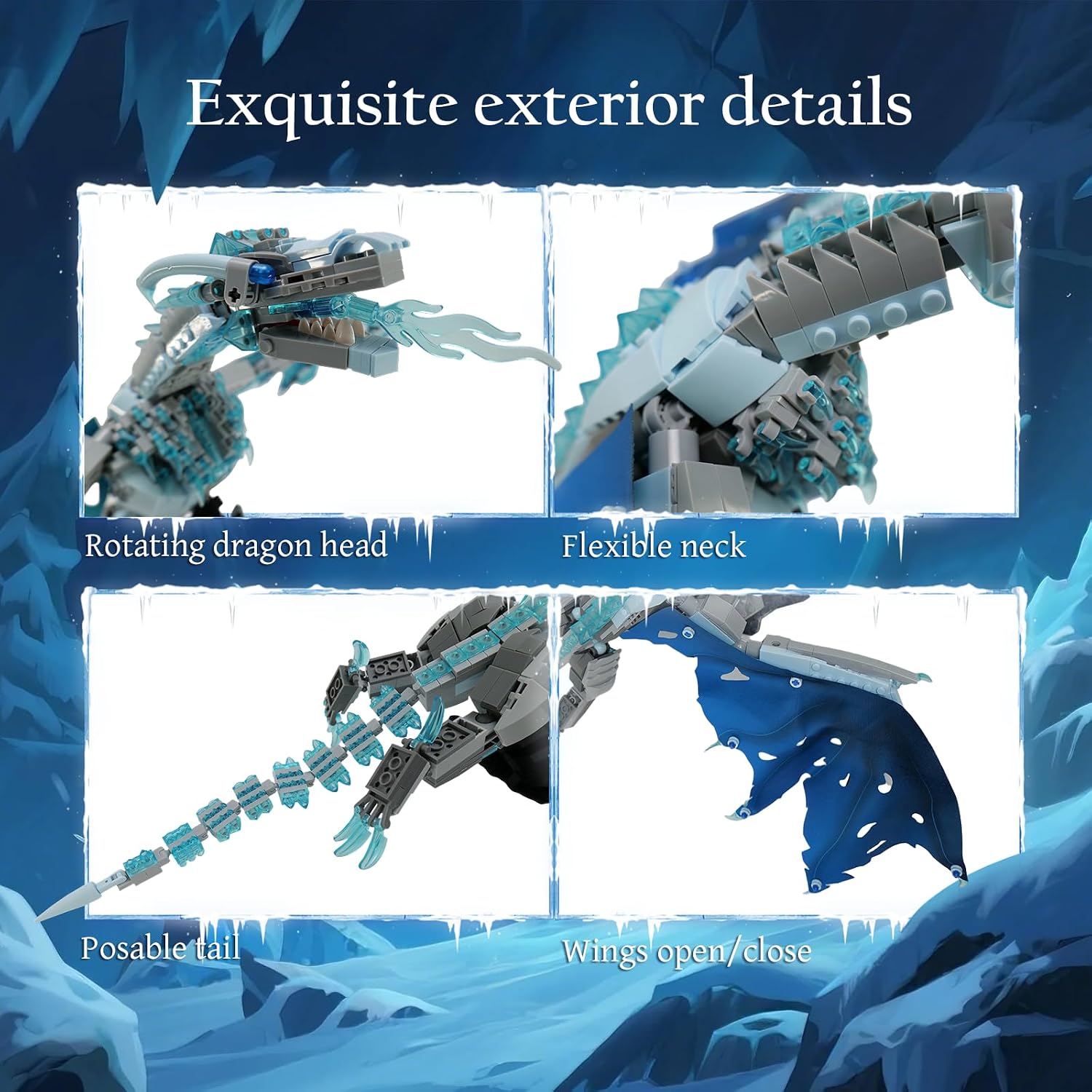 QFJ Ideas Ice Dragon Building Set,Compatible with Mainstream Brands Adults Collectible MOC Dragon Model STEM Toy for GOT Fans Home Decor,Creative Gift for Kids Boys & Girls 8-16 (1019 PCS) - Image 4
