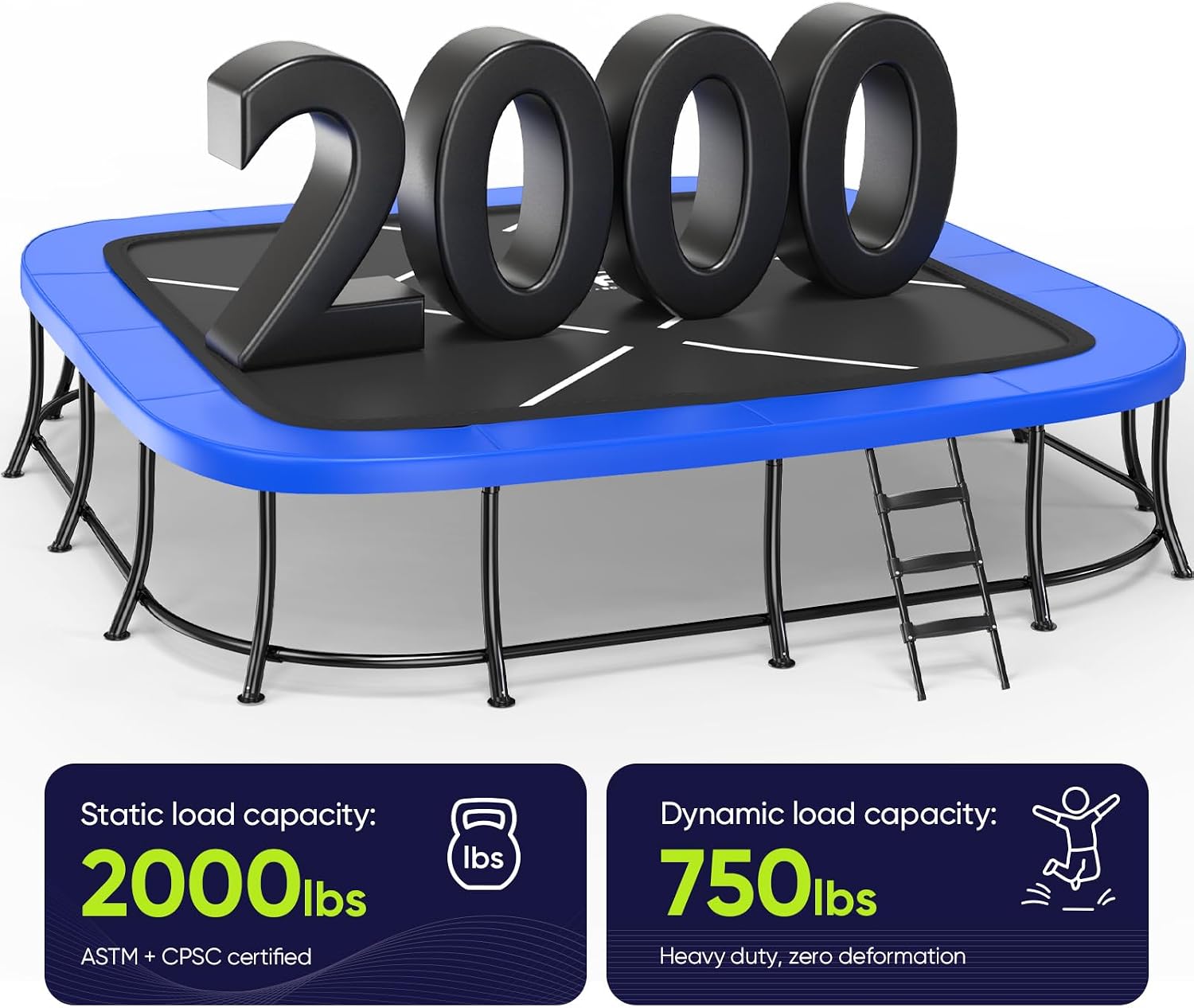 Zupapa Square Rectangle Trampoline 2000LBS Capacity No-Gap Design 14X14FT Outdoor Trampoline with Safety Net and Non-Slip Ladder 10-Year Quality Assurance Perfect for Backyard Fun - Image 2