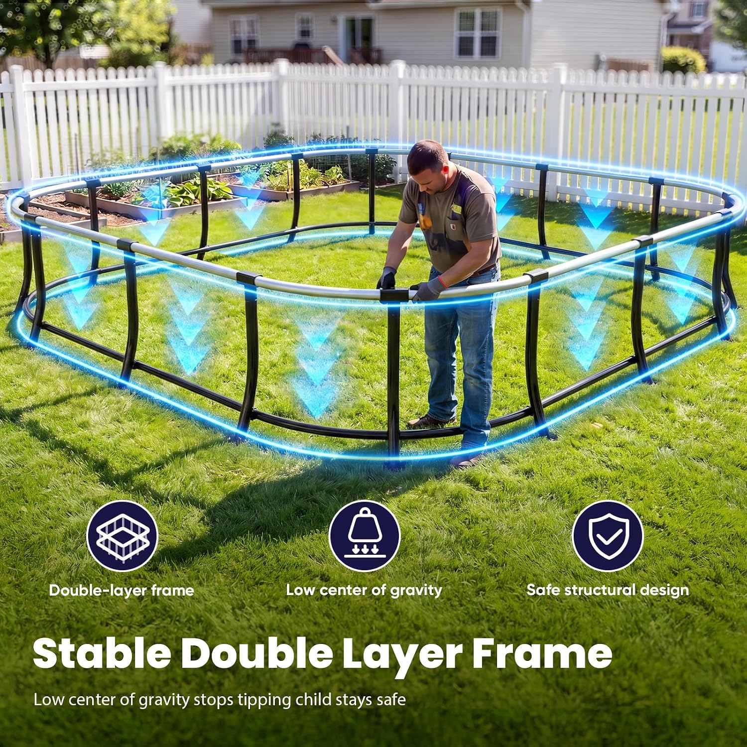 Zupapa Square Rectangle Trampoline 2000LBS Capacity No-Gap Design 14X14FT Outdoor Trampoline with Safety Net and Non-Slip Ladder 10-Year Quality Assurance Perfect for Backyard Fun - Image 4