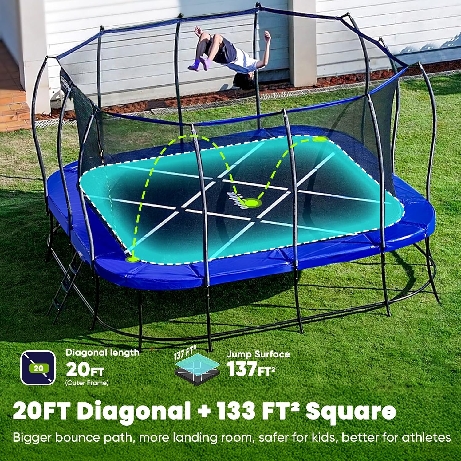 Zupapa Square Rectangle Trampoline 2000LBS Capacity No-Gap Design 14X14FT Outdoor Trampoline with Safety Net and Non-Slip Ladder 10-Year Quality Assurance Perfect for Backyard Fun - Image 5