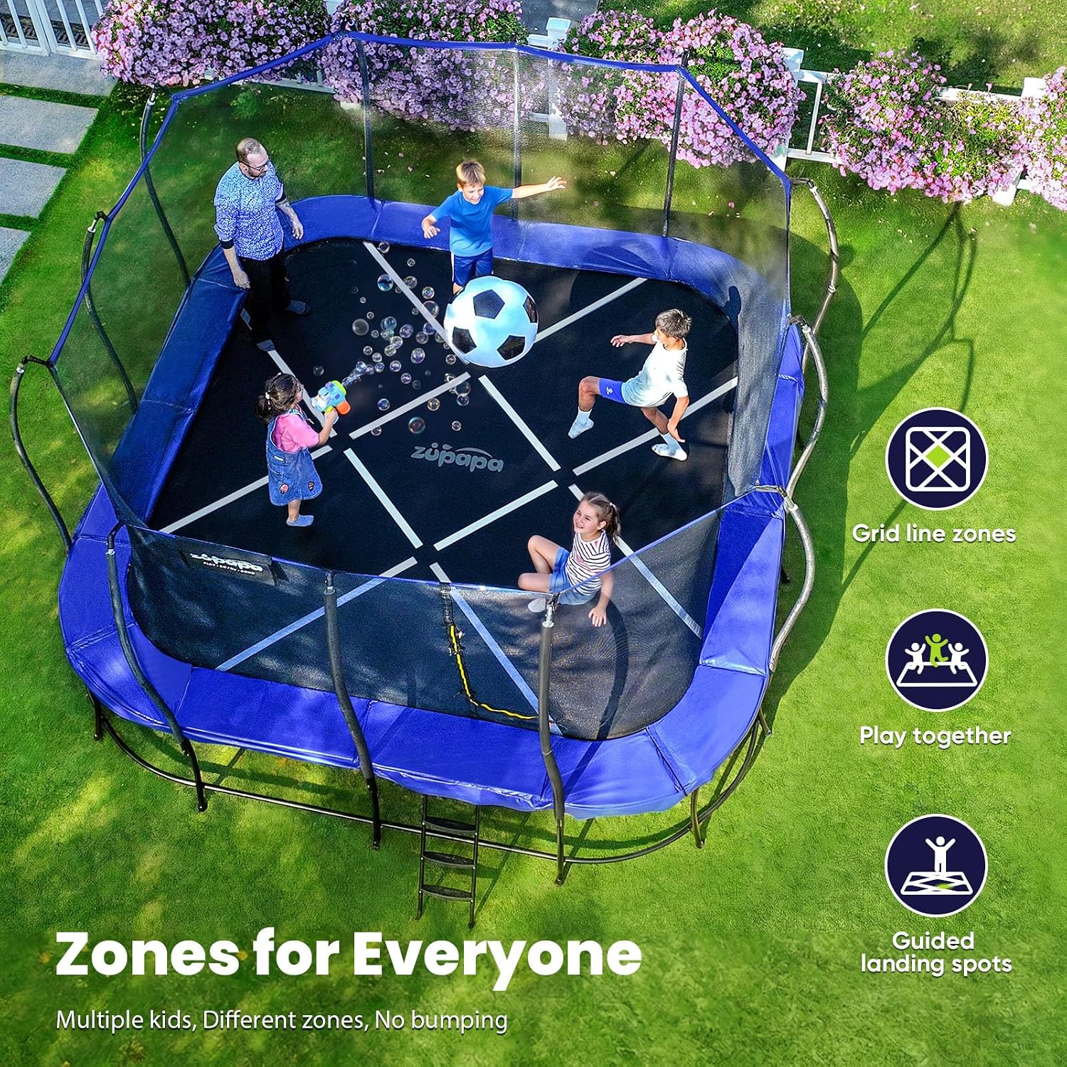 Zupapa Square Rectangle Trampoline 2000LBS Capacity No-Gap Design 14X14FT Outdoor Trampoline with Safety Net and Non-Slip Ladder 10-Year Quality Assurance Perfect for Backyard Fun - Image 7