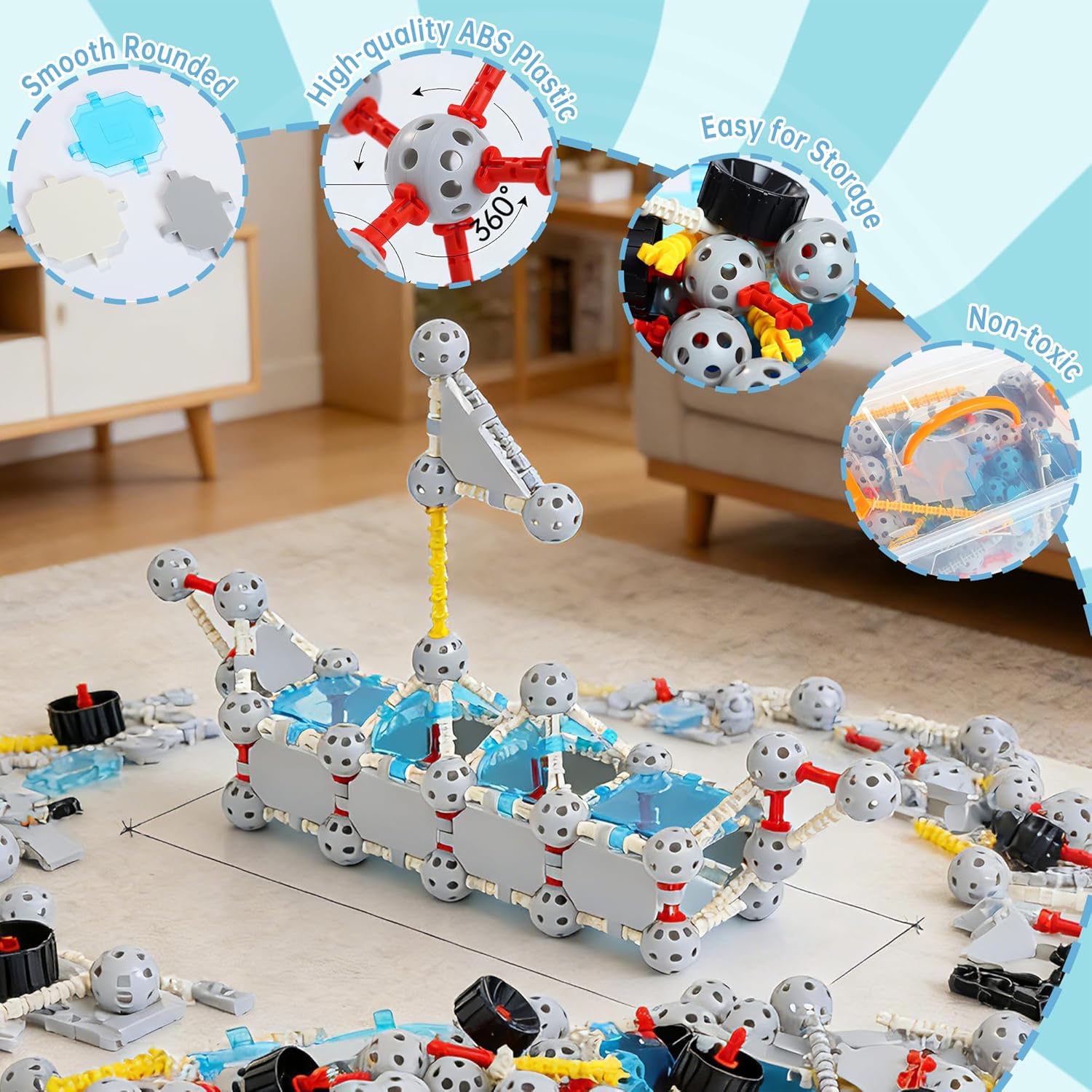 160 Pcs STEM Building Toys for Kids,Educational Engineering Blocks Kits for 4 5 6 7 8+ Year Old Boys & Girls with Storge Box,Learning Toys Sets & Birthday Gift for Toddlers - Image 3