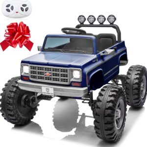 24V Ride on Car, Licensed Chevrolet Cheyenne Truck w/800W Motors, Remote Control, Decoration Streamer, 24 Volt Ride on Toys Power Big Wheels for Big Kids, Blue
