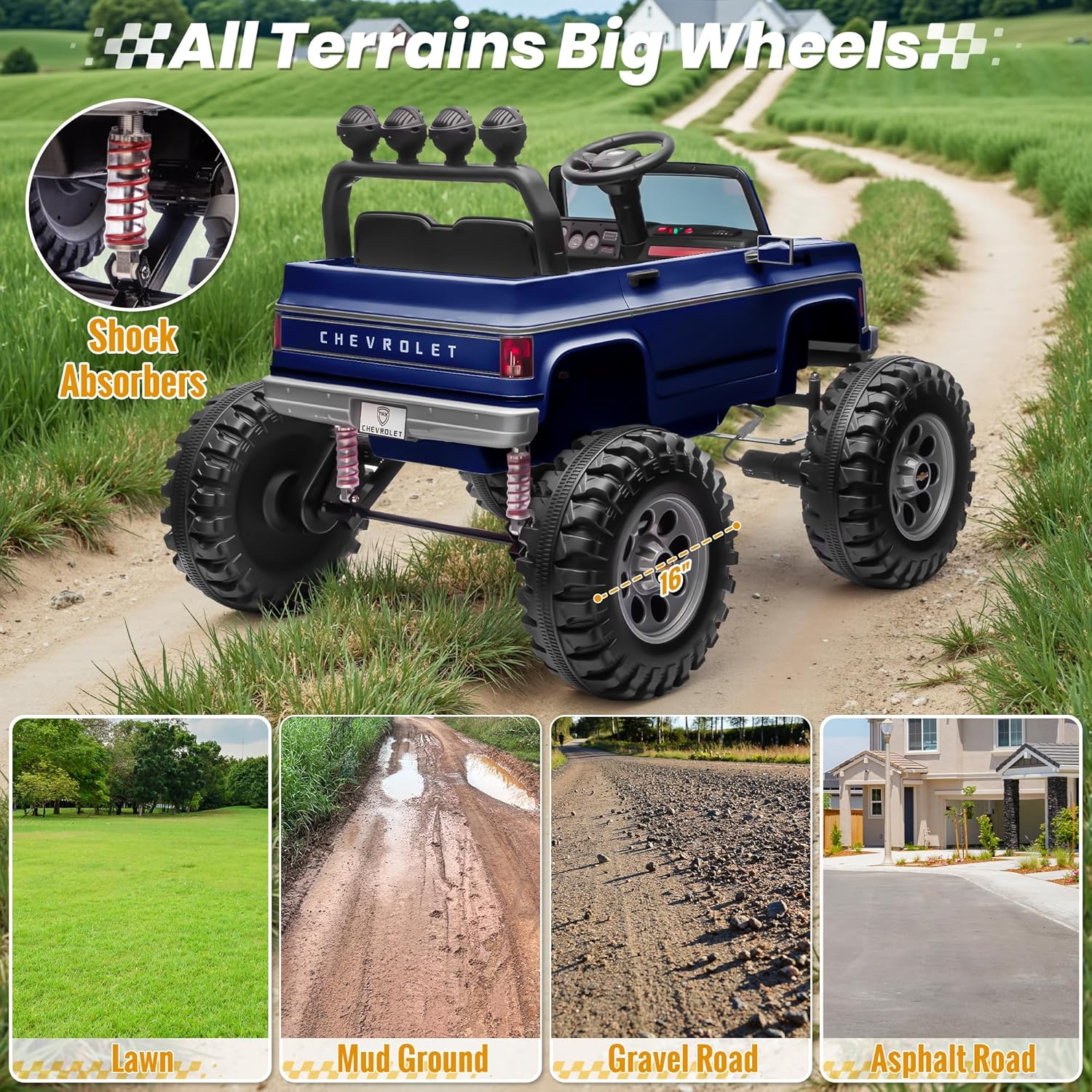 24V Ride on Car, Licensed Chevrolet Cheyenne Truck w/800W Motors, Remote Control, Decoration Streamer, 24 Volt Ride on Toys Power Big Wheels for Big Kids, Blue - Image 3