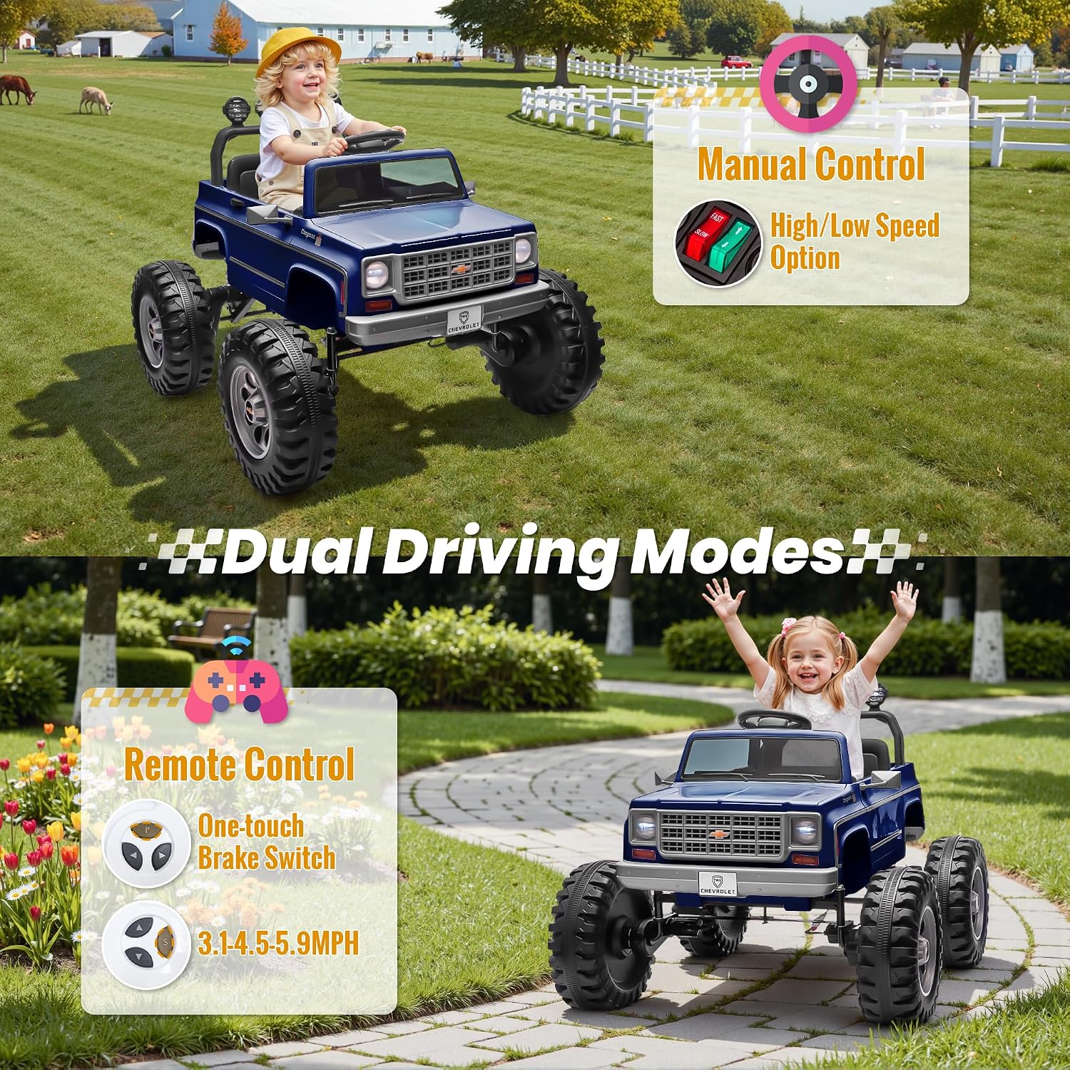 24V Ride on Car, Licensed Chevrolet Cheyenne Truck w/800W Motors, Remote Control, Decoration Streamer, 24 Volt Ride on Toys Power Big Wheels for Big Kids, Blue - Image 4