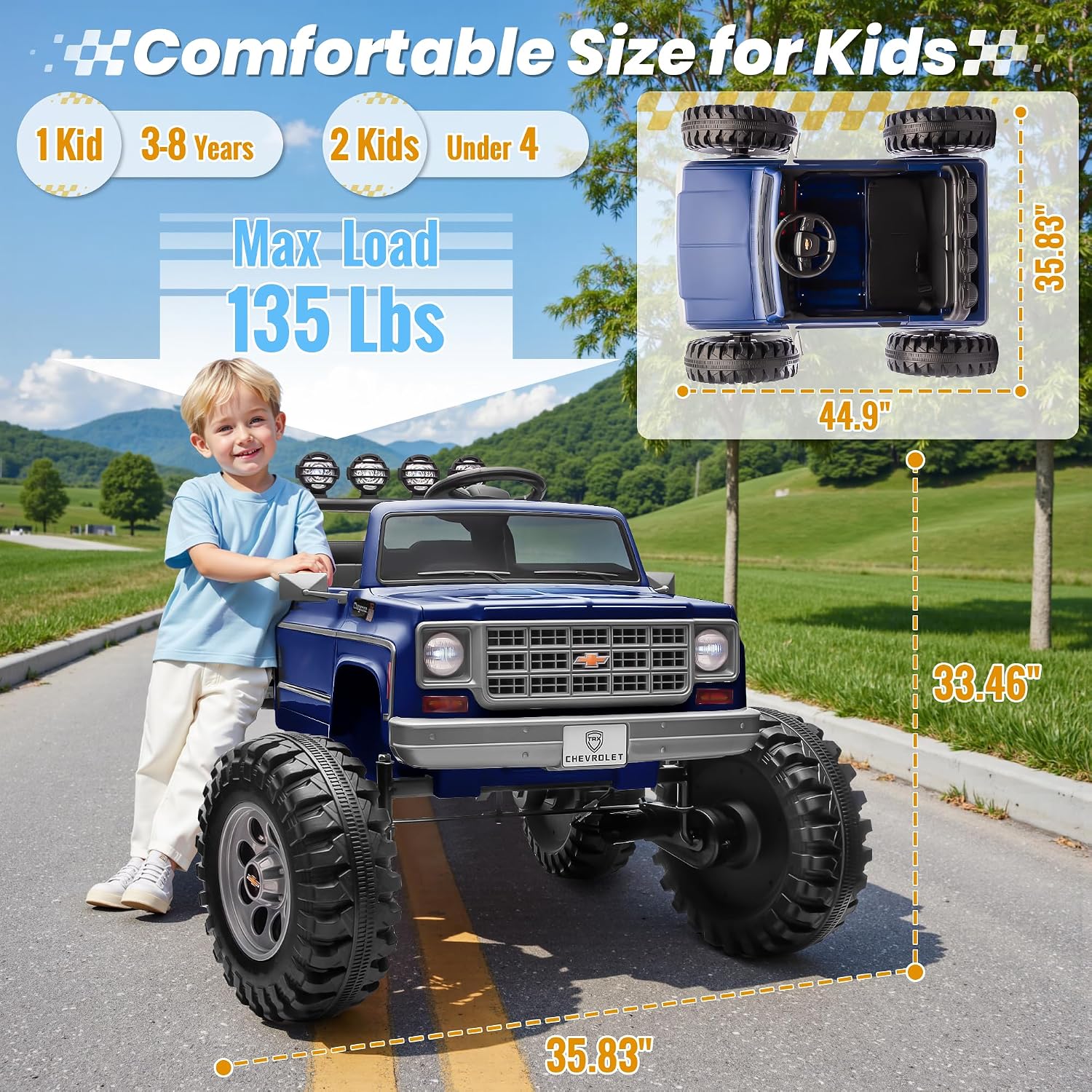 24V Ride on Car, Licensed Chevrolet Cheyenne Truck w/800W Motors, Remote Control, Decoration Streamer, 24 Volt Ride on Toys Power Big Wheels for Big Kids, Blue - Image 7