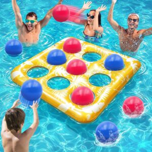 Intoypad Pool Toys for Kids Adults, Tropical Leaves Inflatable Swimming Pool Tic Tac Toe Game with 10 Balls Fun Summer Party Lake Above Ground Float Game Water Ball Toys for Kids Teens Adult (Yellow)