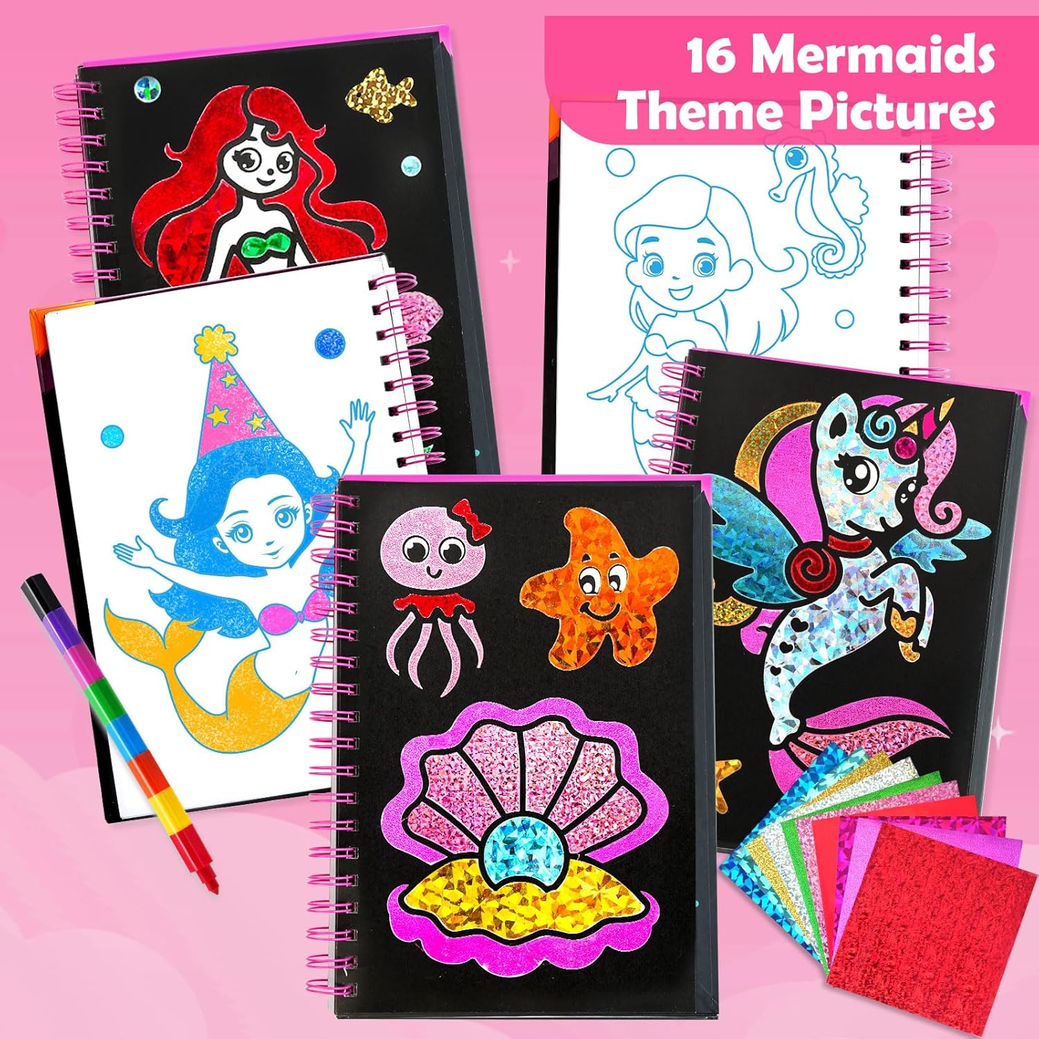 FUNNYB&G Foil Art Crafts for Kids Ages 4-8: Valentines Crafts for Kids 2026,Birthday Gift for Girls,Art and Crafts Supplies,Party Favors,Creative Toys for Girls Boys 4 5 6 7 8 9 Years Old(Mermaids) - Image 8